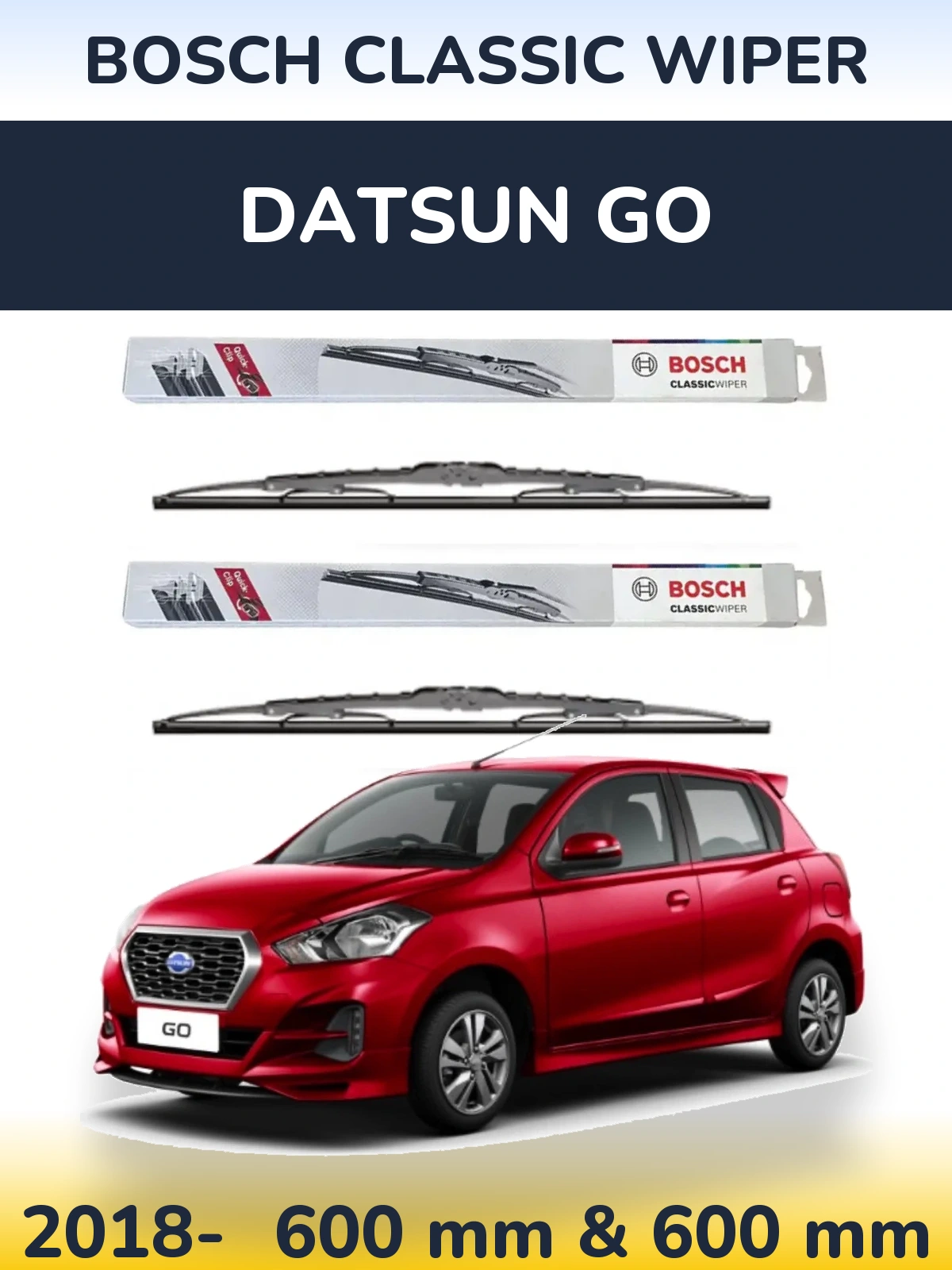 Комплект передних дворников BOSCH Classic Wiper 600 & 600 мм для Datsun Go 2018-2026