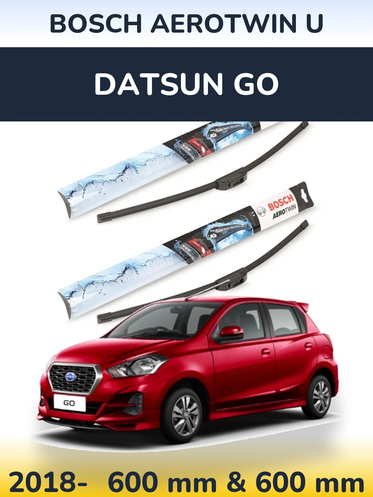 Комплект передніх щіток BOSCH AeroTwin U 600 & 600 мм для Datsun Go 2018-2026