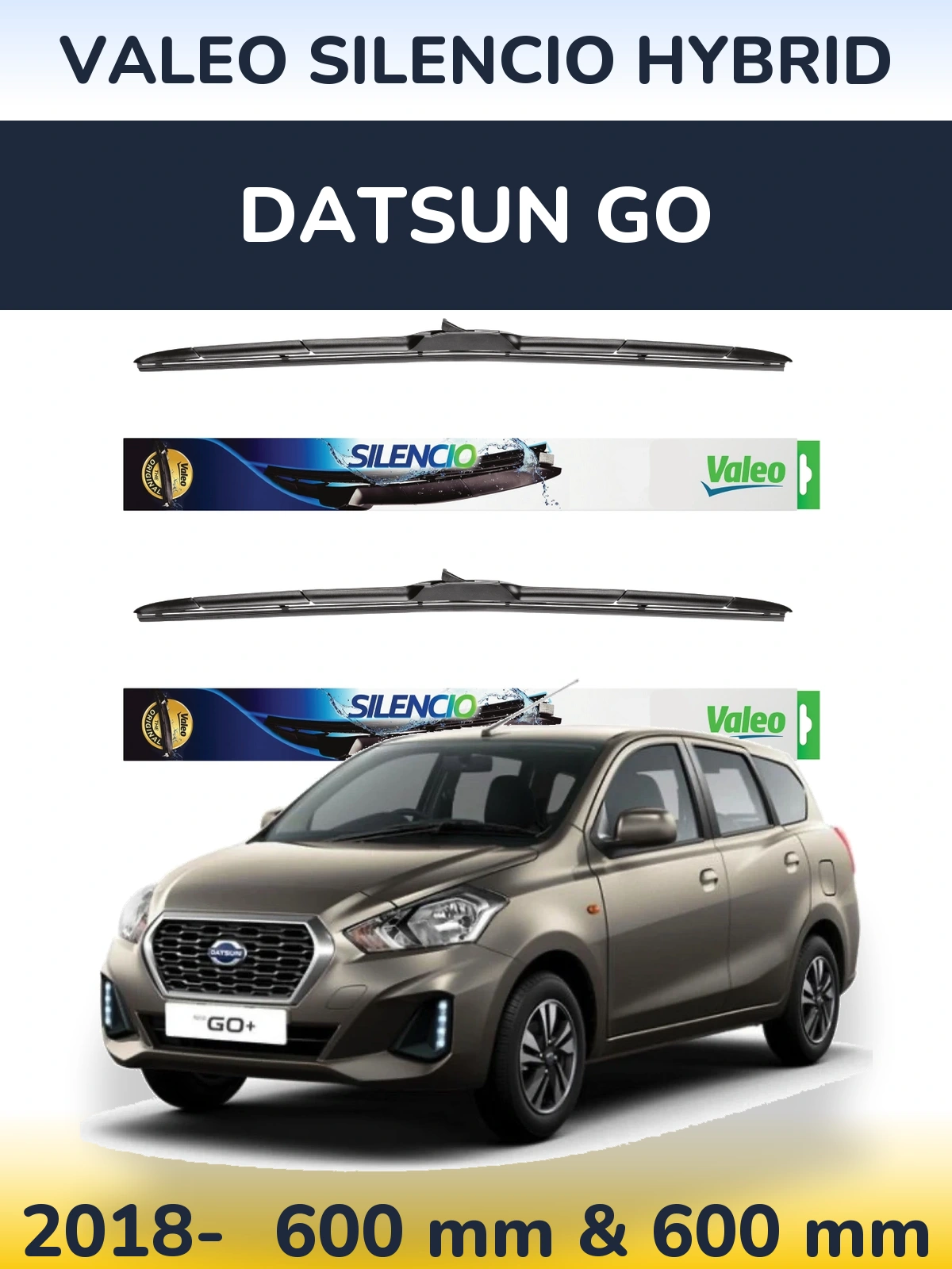 Front wiper blade set Valeo Silencio Hybrid 600 & 600 mm for Datsun Go 2018-2026