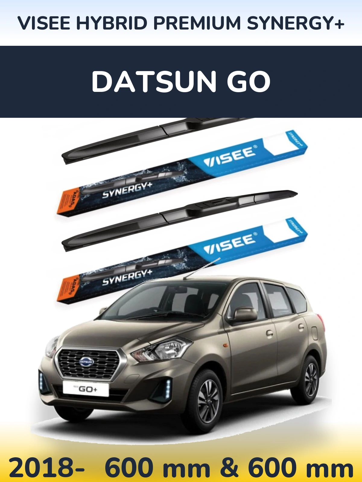 Front wiper blade set VISEE HYBRID PREMIUM SYNERGY+ 600 & 600 mm for Datsun Go 2018-2026