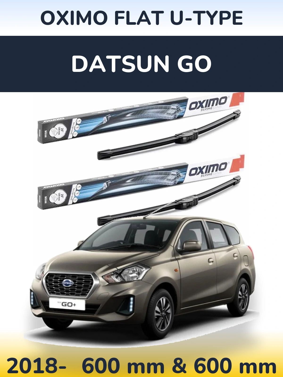 Комплект передніх щіток Oximo Flat U-type 600 & 600 мм для Datsun Go 2018-2026
