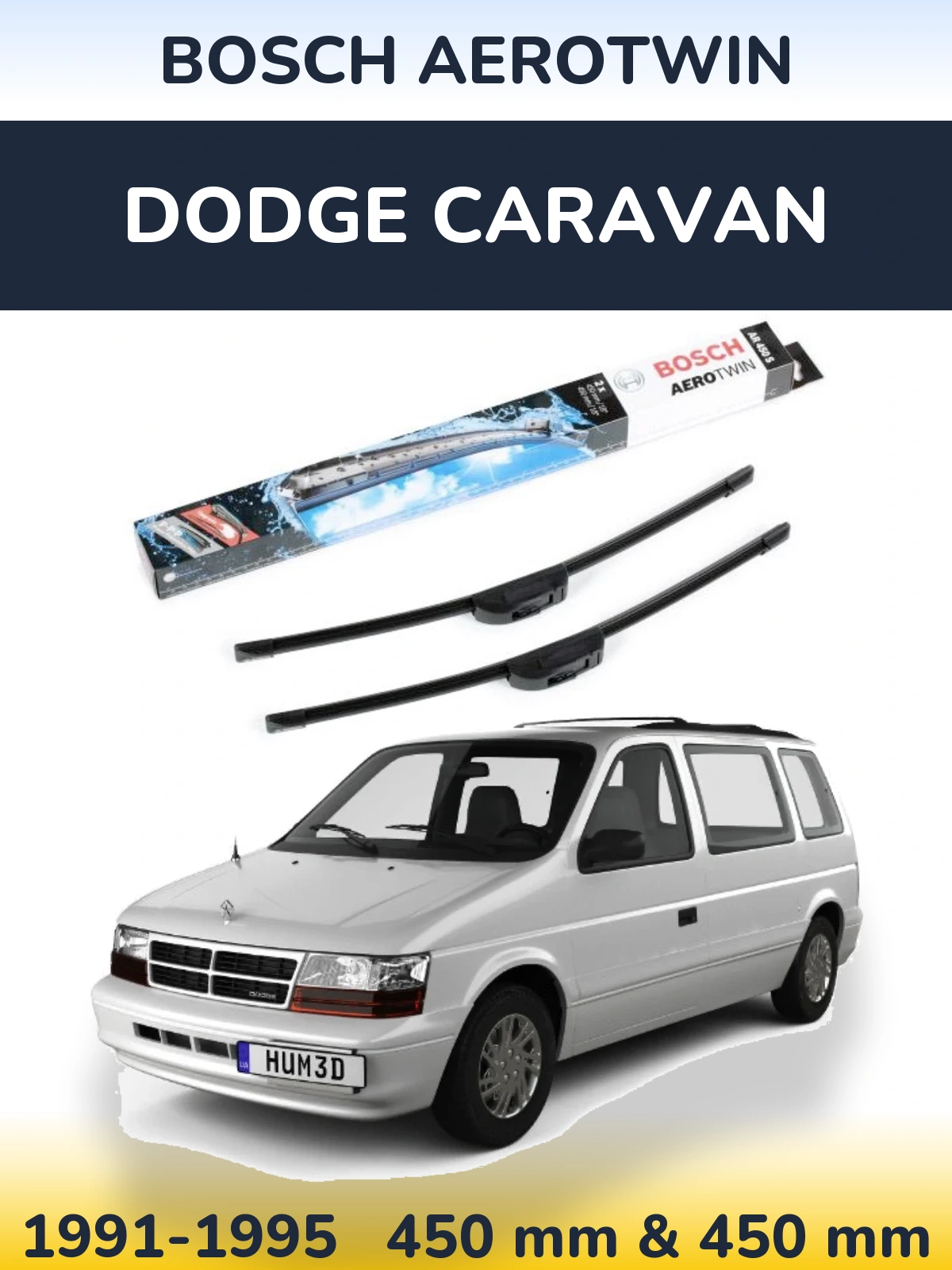 Front wiper blade set BOSCH AeroTwin 450 & 450 mm for Dodge Caravan 1991-1995