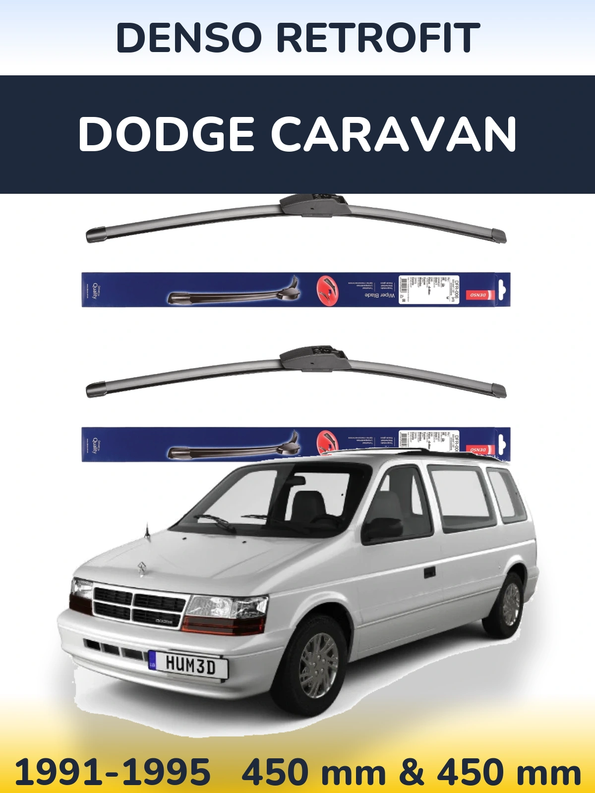 Front wiper blade set Denso Retrofit 450 & 450 mm for Dodge Caravan 1991-1995