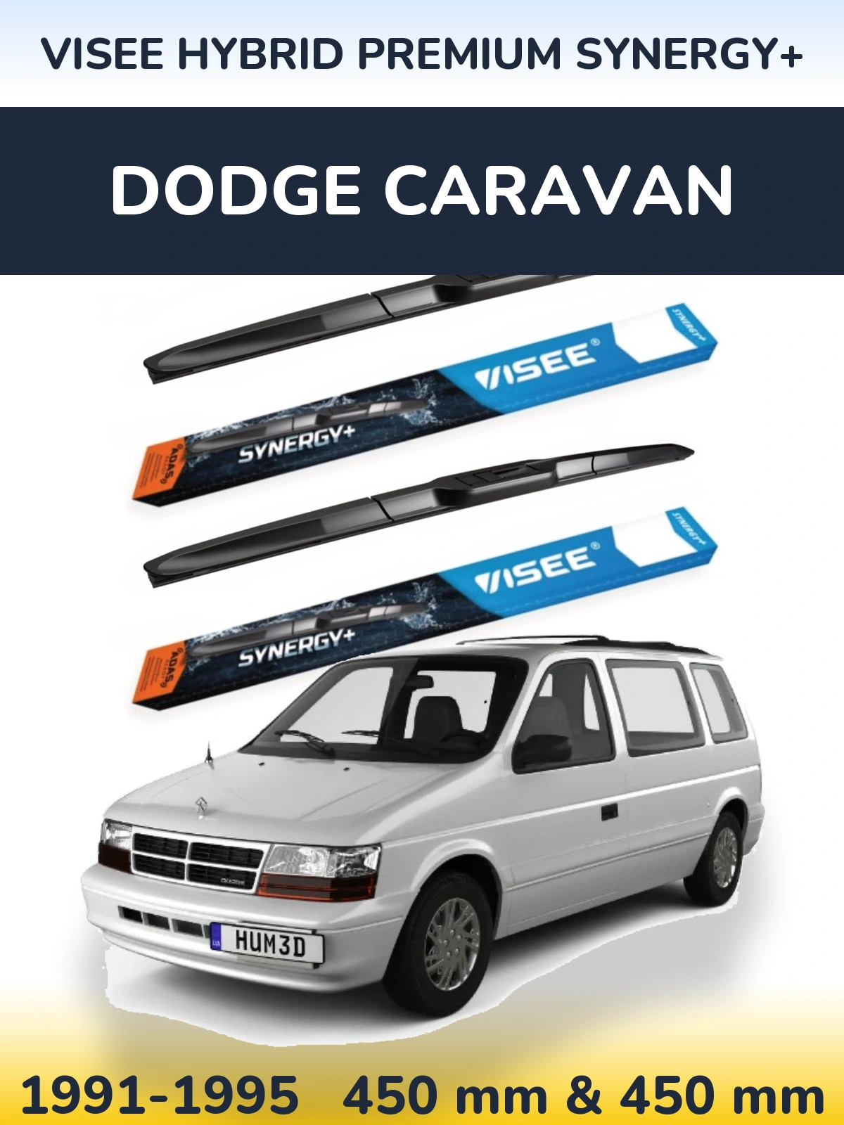 Front wiper blade set VISEE HYBRID PREMIUM SYNERGY+ 450 & 450 mm for Dodge Caravan 1991-1995