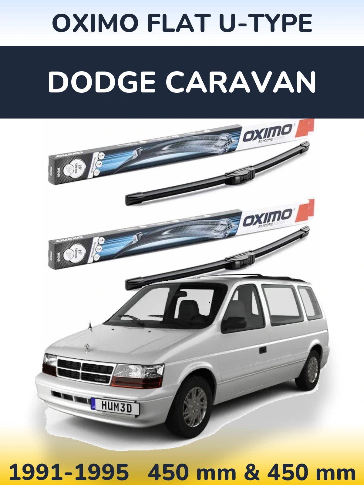 Комплект передних дворников Oximo Flat U-type 450 & 450 мм для Dodge Caravan 1991-1995
