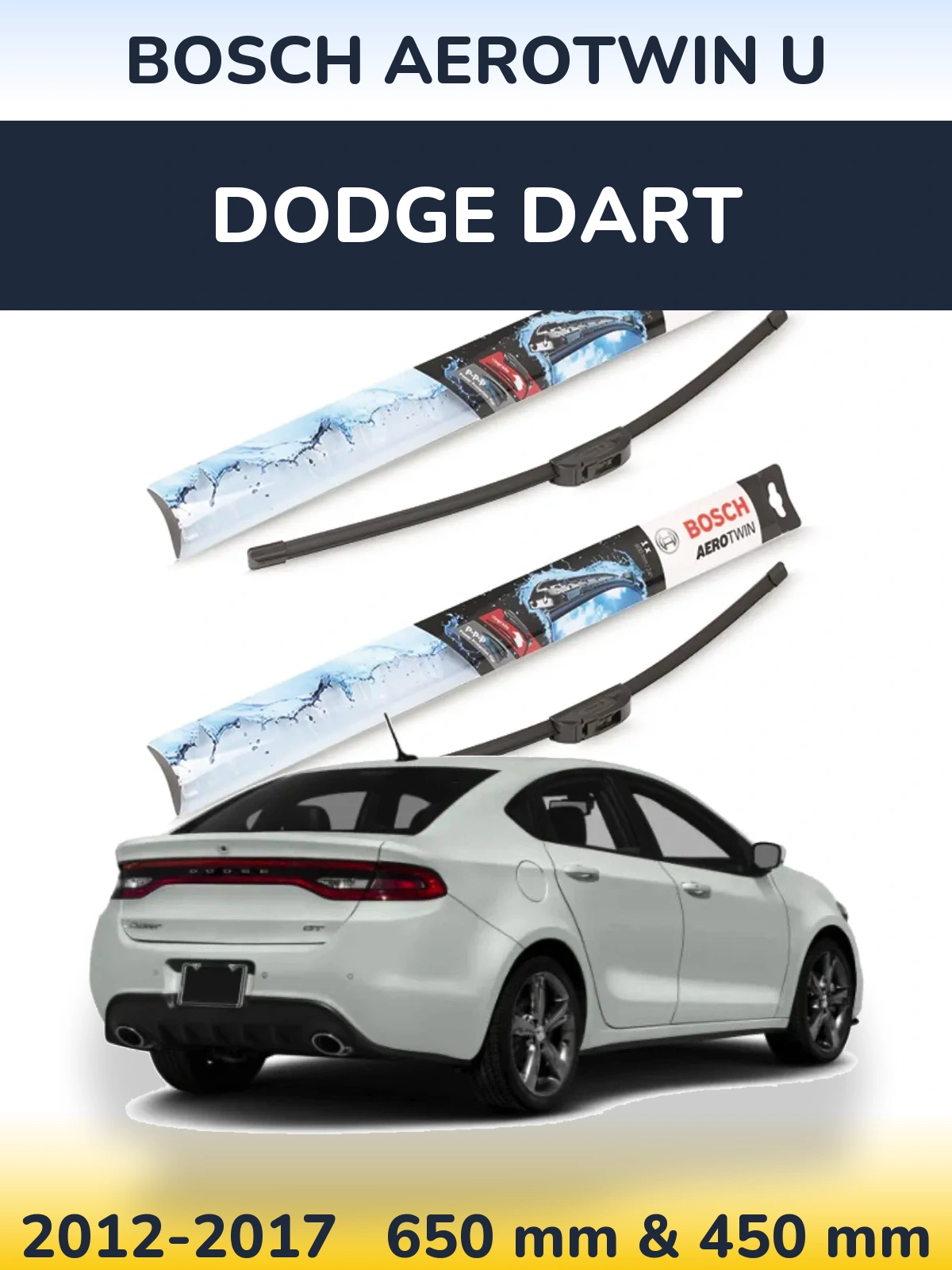 Комплект передних дворников BOSCH AeroTwin U 650 & 450 мм для Dodge Dart 2012-2017