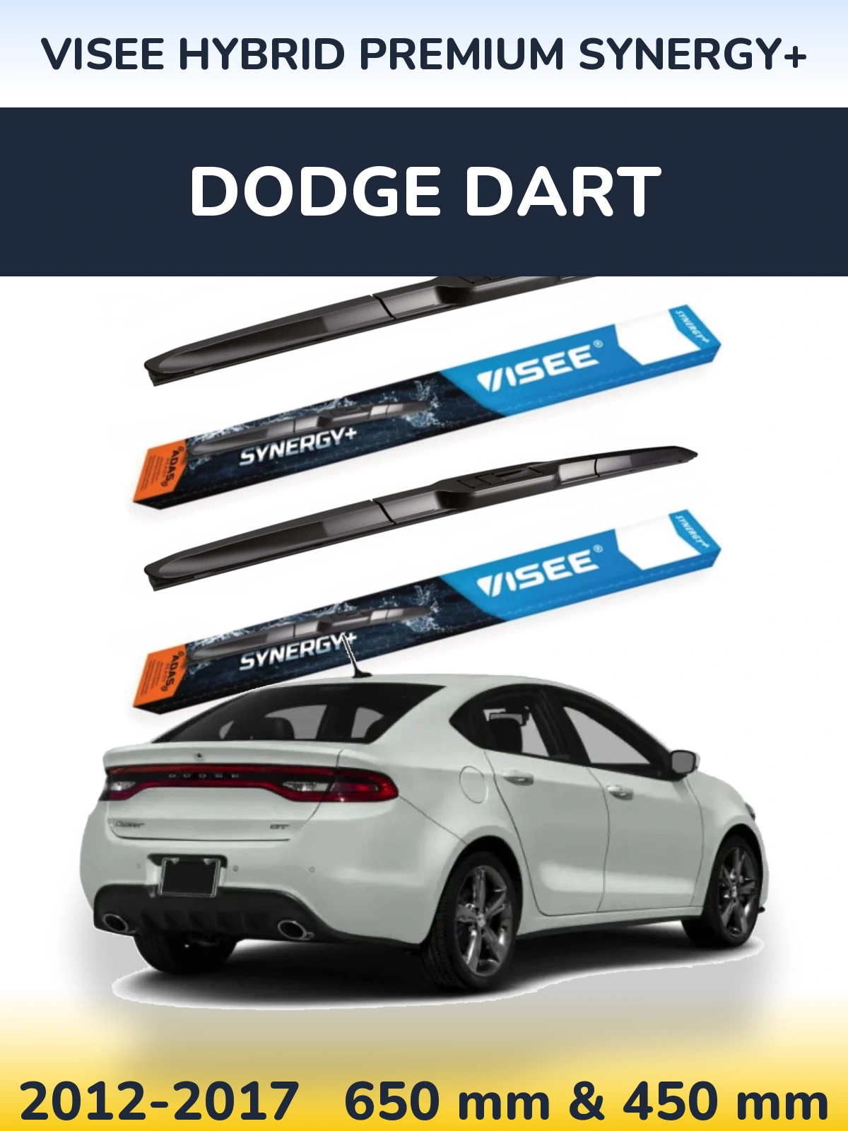 Front wiper blade set VISEE HYBRID PREMIUM SYNERGY+ 650 & 450 mm for Dodge Dart 2012-2017