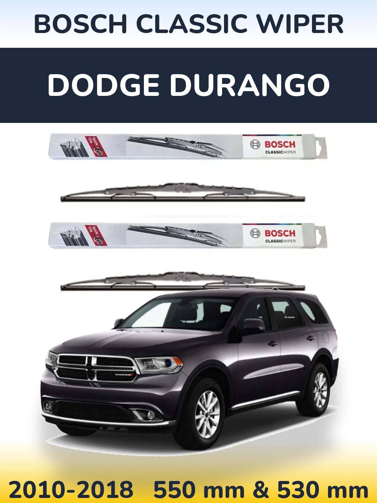 Комплект передних дворников BOSCH Classic Wiper 550 & 530 мм для Dodge Durango 2010-2018