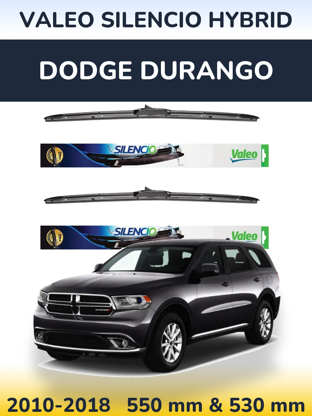 Комплект передних дворников Valeo Silencio Hybrid 550 & 530 мм для Dodge Durango 2010-2018