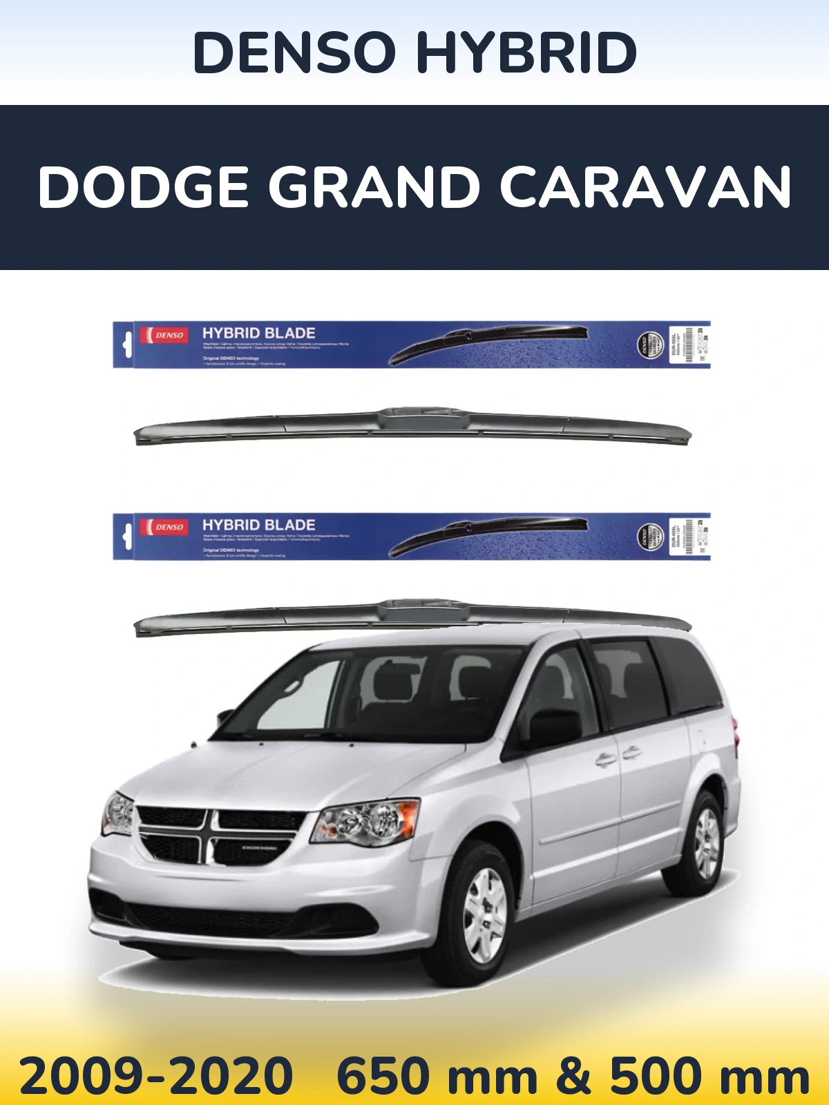 Front wiper blade set Denso Hybrid 650 & 500 mm for Dodge Grand Caravan 2009-2020