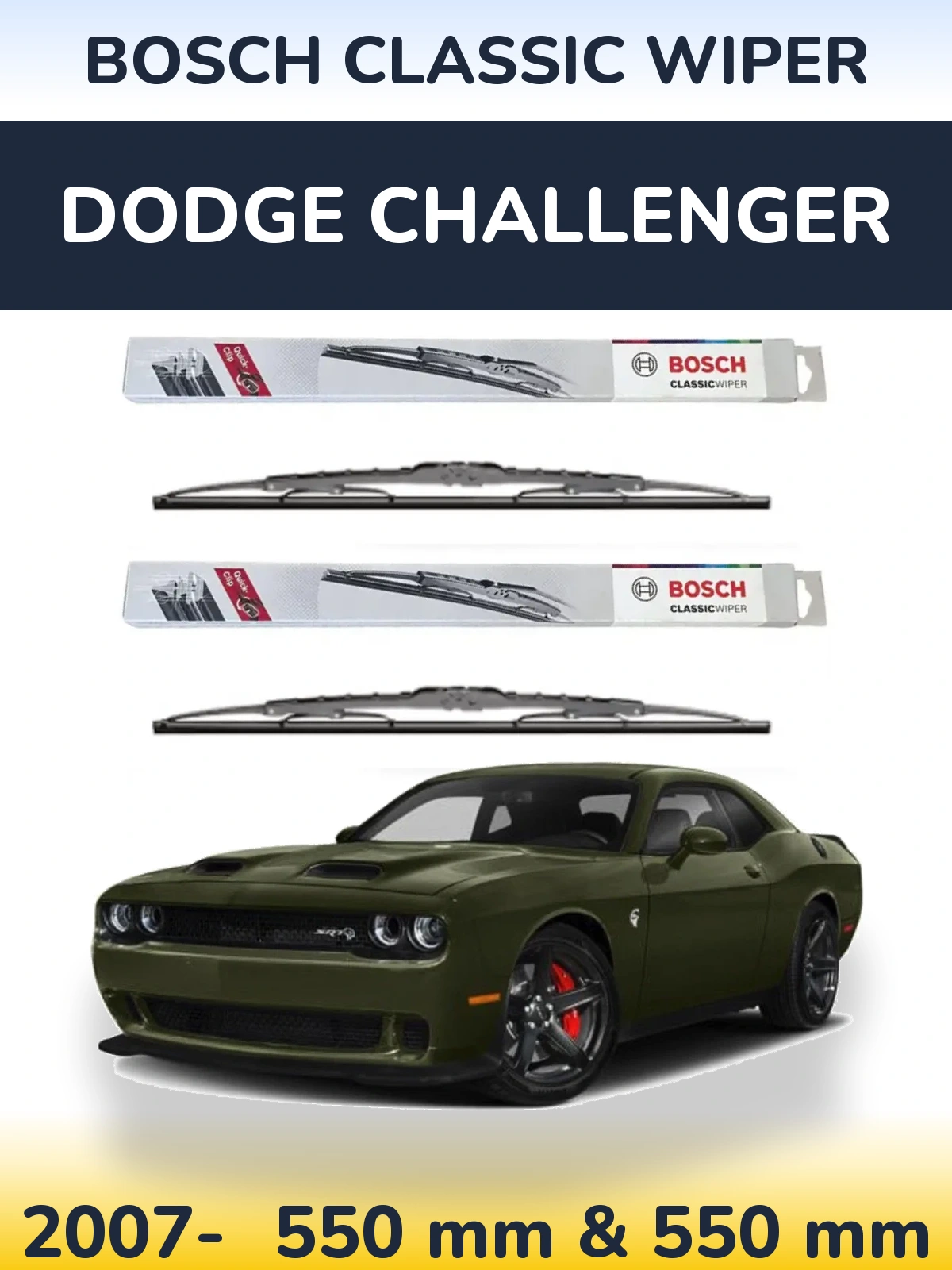 Front wiper blade set BOSCH Classic Wiper 550 & 550 mm for Dodge Challenger 2007-2026