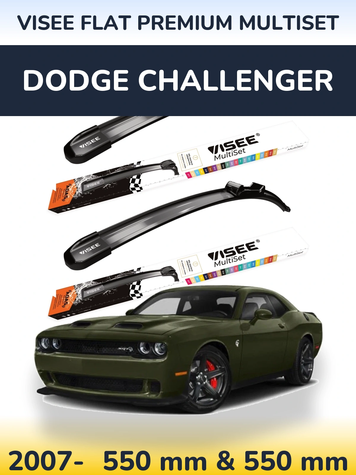Front wiper blade set VISEE FLAT PREMIUM MultiSet 550 & 550 mm for Dodge Challenger 2007-2026