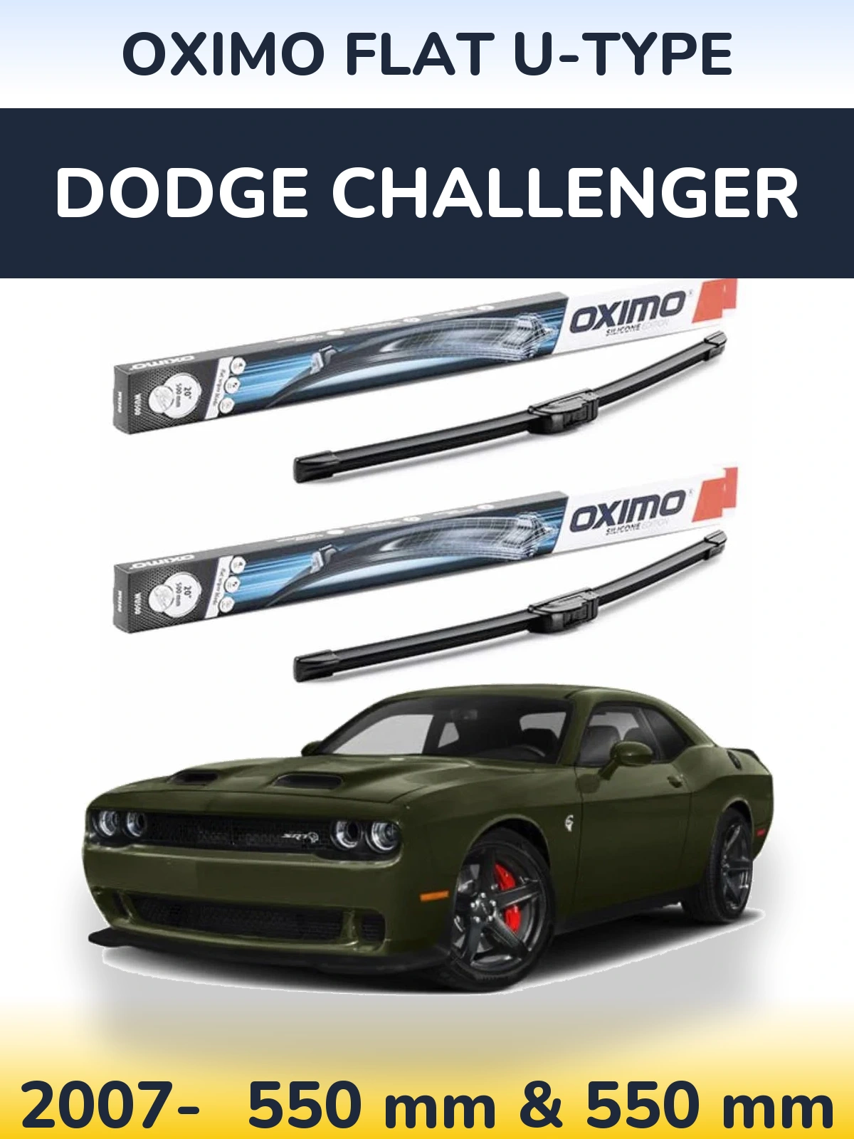 Front wiper blade set Oximo Flat U-type 550 & 550 mm for Dodge Challenger 2007-2026