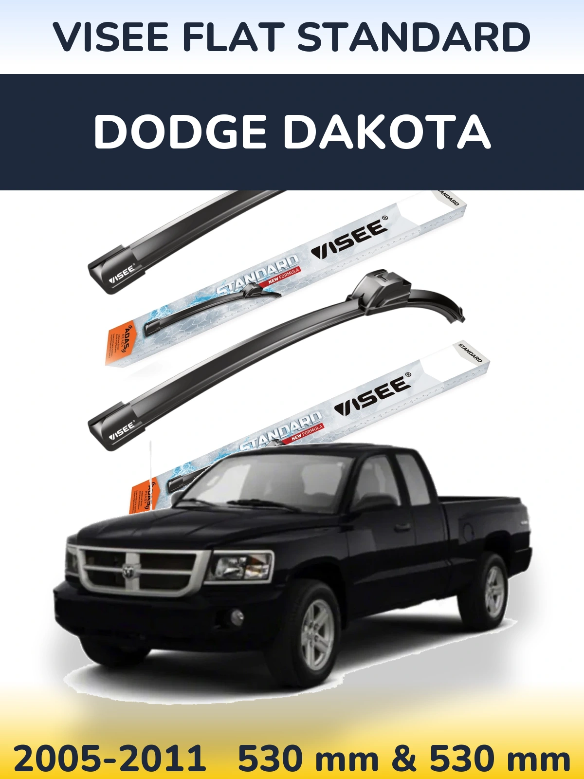 Комплект передних дворников VISEE FLAT STANDARD 530 & 530 мм для Dodge Dakota 2005-2011