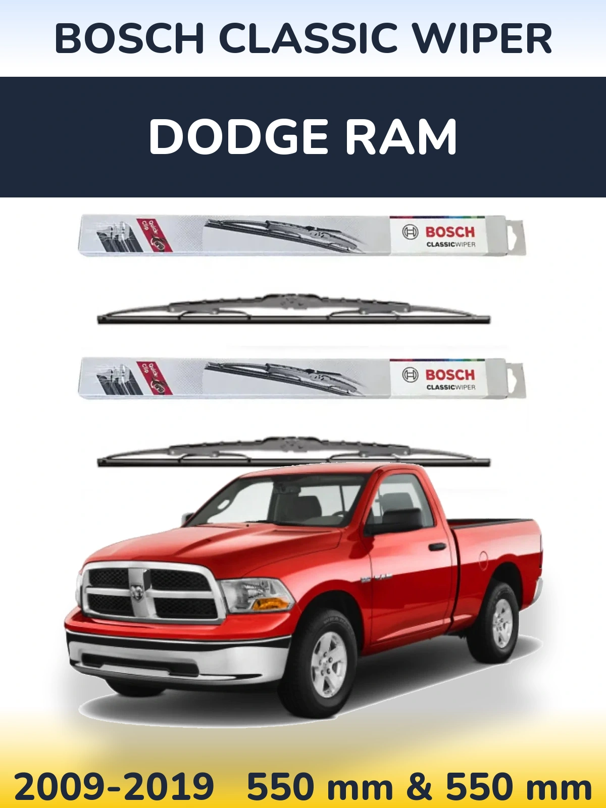 Front wiper blade set BOSCH Classic Wiper 550 & 550 mm for Dodge RAM 2009-2019