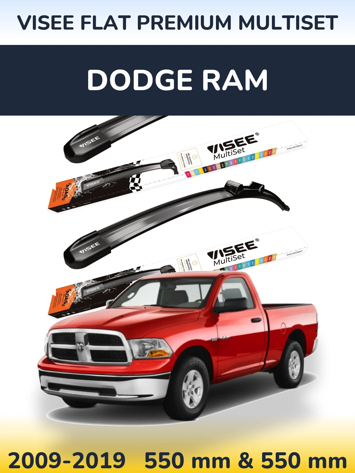 Комплект передніх щіток VISEE FLAT PREMIUM MultiSet 550 & 550 мм для Dodge RAM 2009-2019