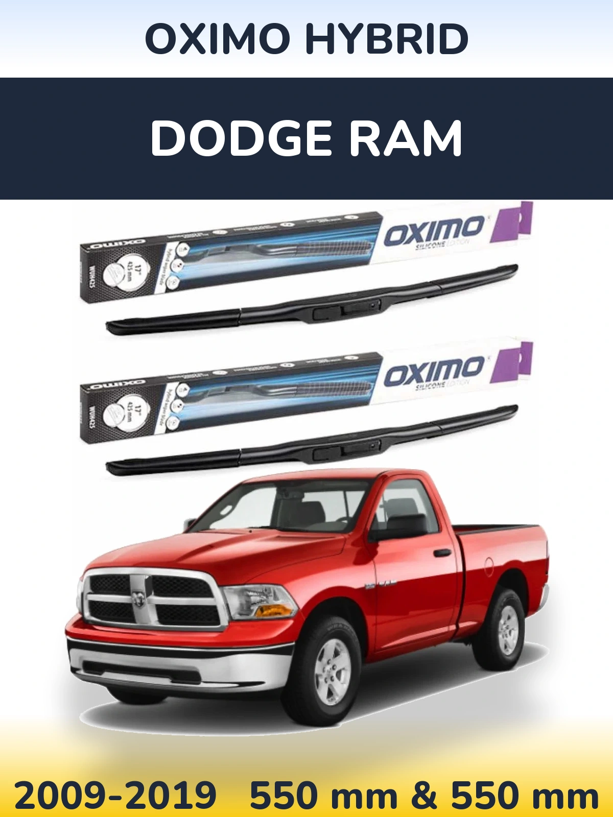 Комплект передних дворников Oximo Hybrid 550 & 550 мм для Dodge RAM 2009-2019