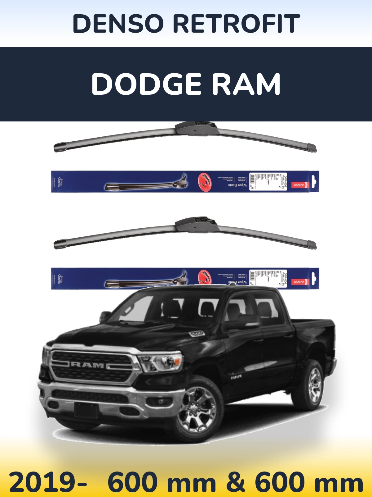 Front wiper blade set Denso Retrofit 600 & 600 mm for Dodge RAM 2019-2026