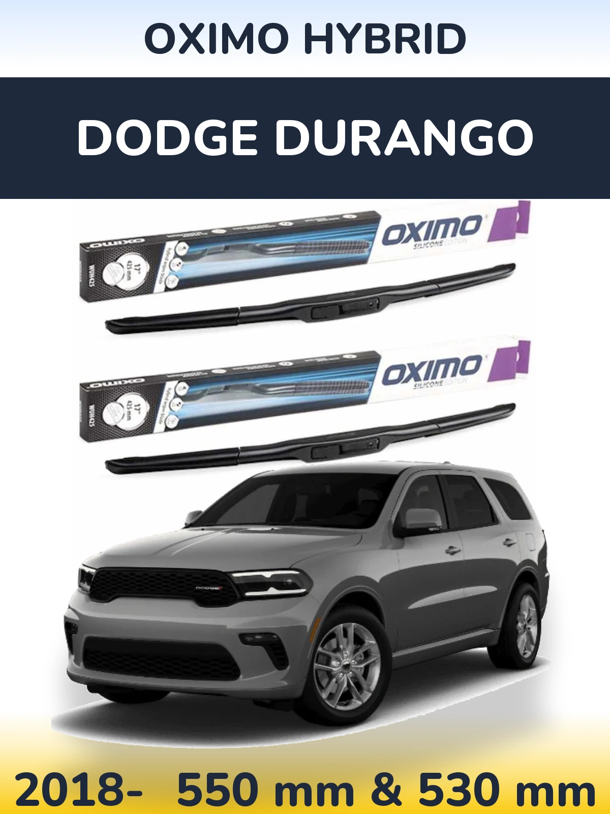 Комплект передних дворников Oximo Hybrid 550 & 530 мм для Dodge Durango 2018-2026