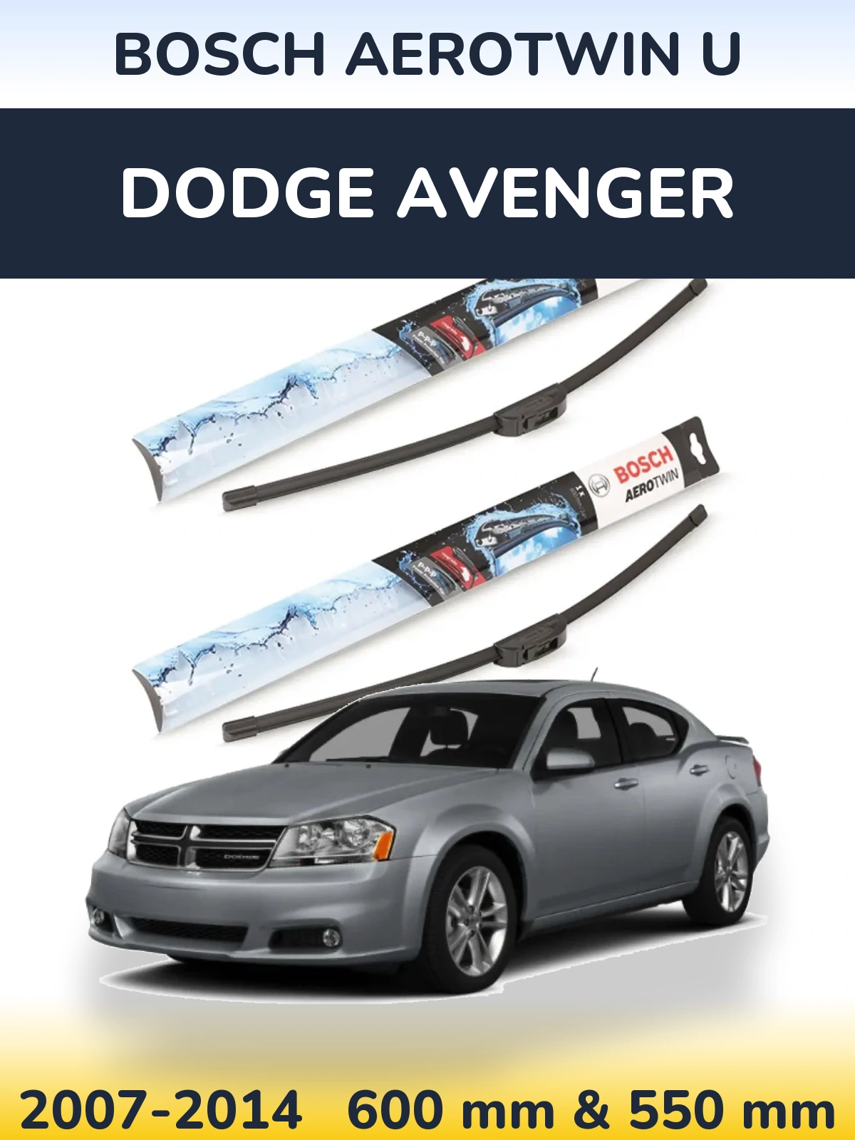 Front wiper blade set BOSCH AeroTwin U 600 & 550 mm for Dodge Avenger 2007-2014