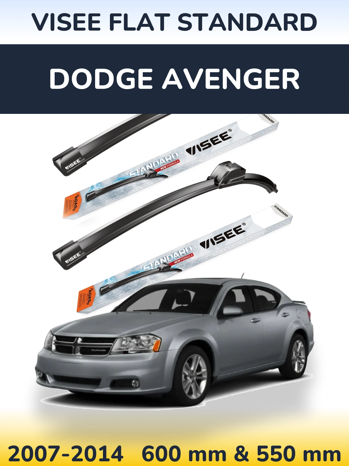 Комплект передніх щіток VISEE FLAT STANDARD 600 & 550 мм для Dodge Avenger 2007-2014