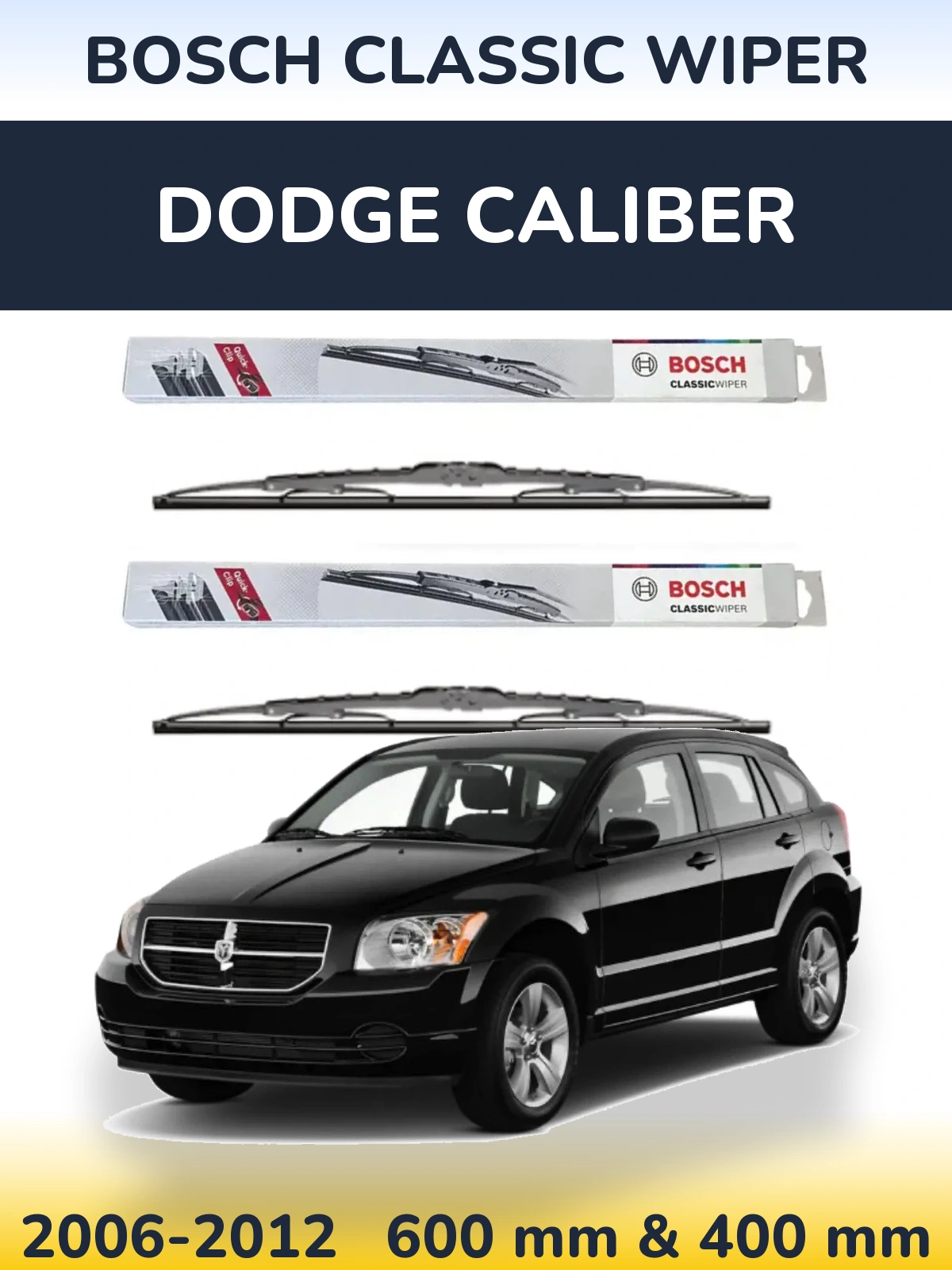 Front wiper blade set BOSCH Classic Wiper 600 & 400 mm for Dodge Caliber 2006-2012