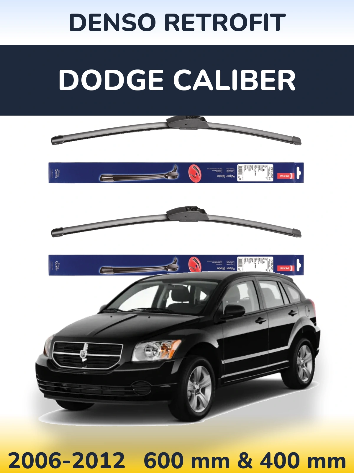 Front wiper blade set Denso Retrofit 600 & 400 mm for Dodge Caliber 2006-2012