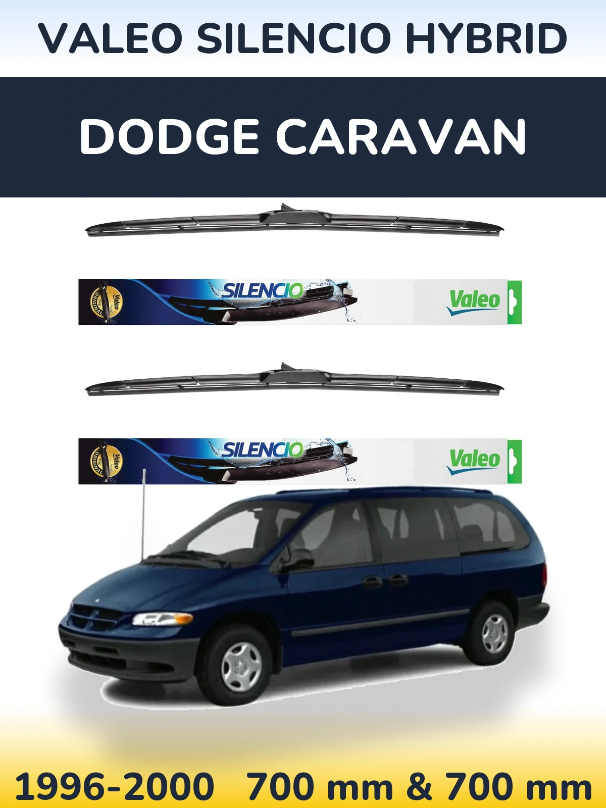 Front wiper blade set Valeo Silencio Hybrid 700 & 700 mm for Dodge Caravan 1996-2000