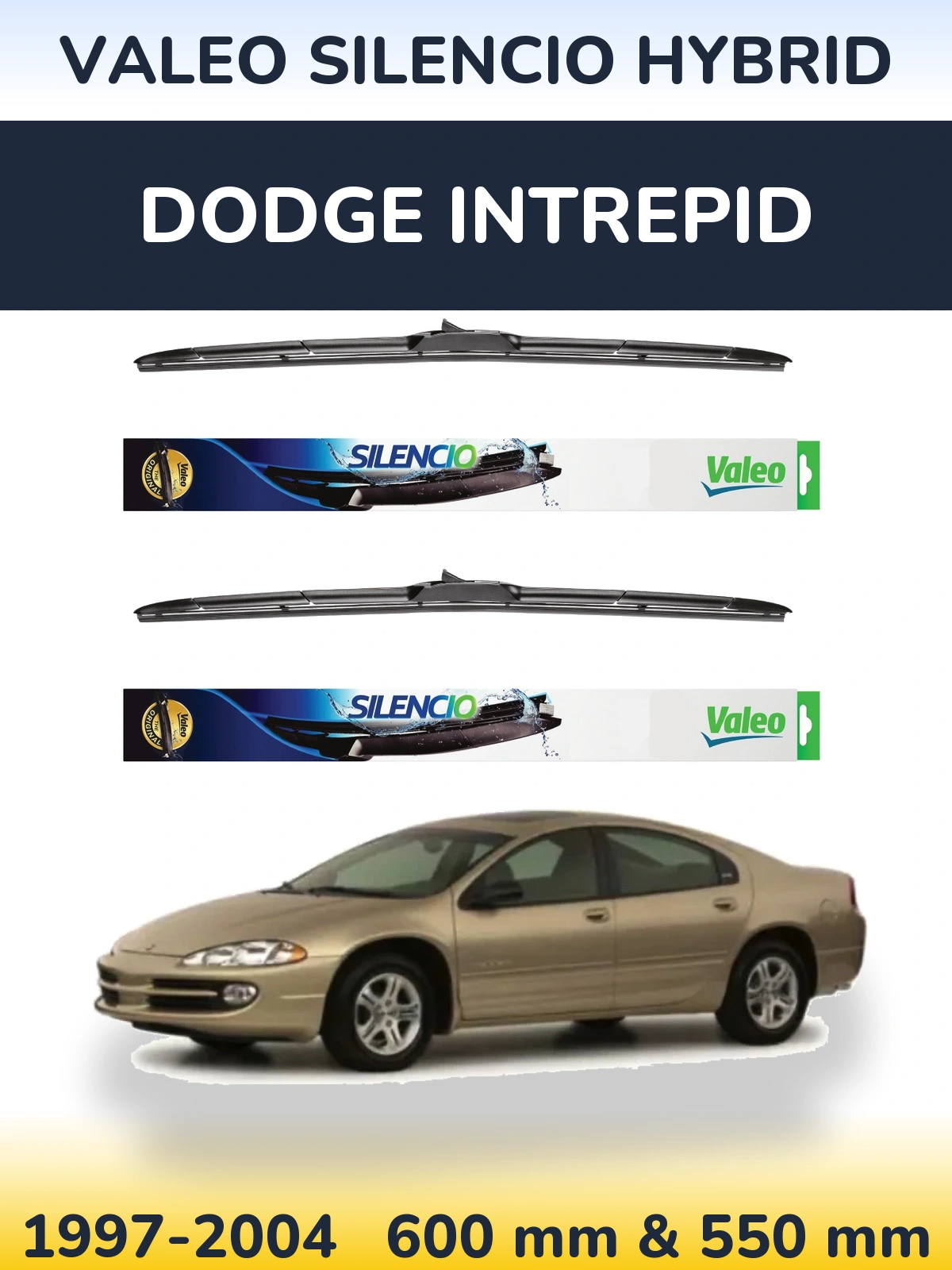 Front wiper blade set Valeo Silencio Hybrid 600 & 550 mm for Dodge Intrepid 1997-2004