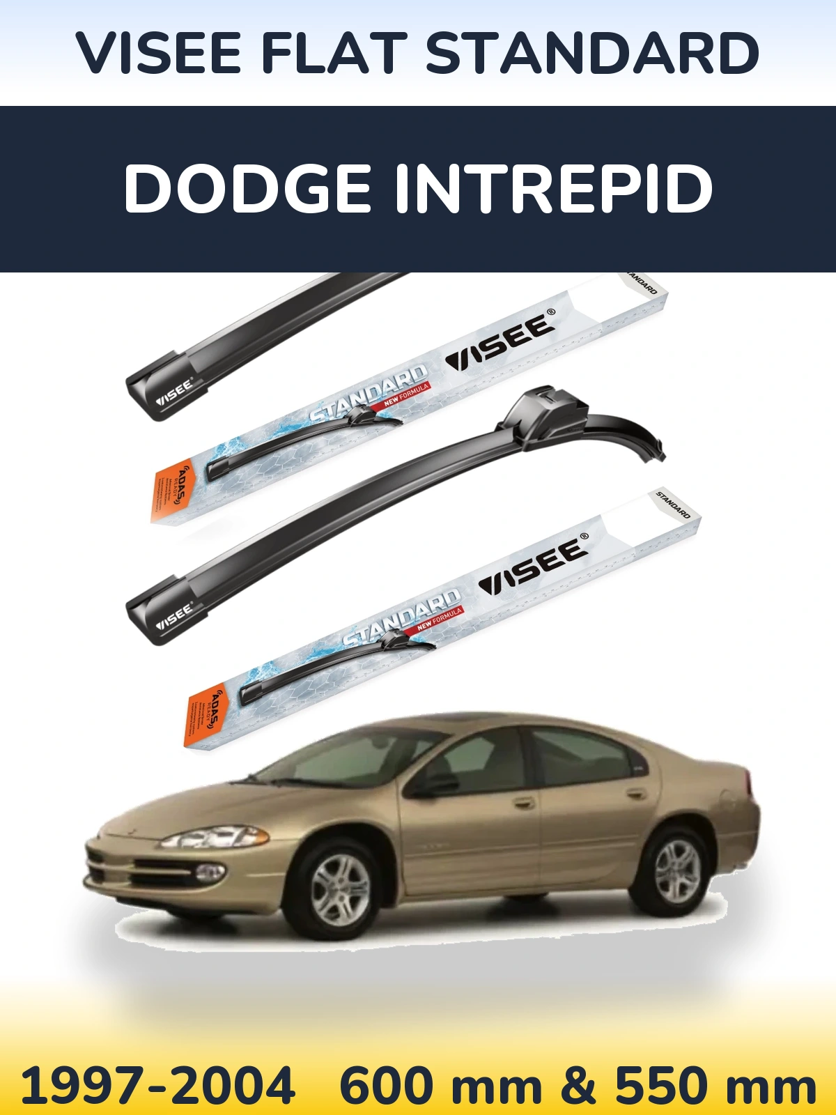 Front wiper blade set VISEE FLAT STANDARD 600 & 550 mm for Dodge Intrepid 1997-2004