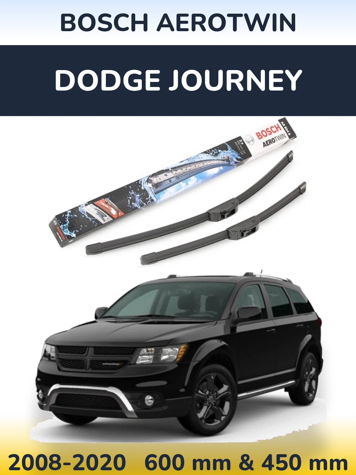 Комплект передніх щіток BOSCH AeroTwin 600 & 450 мм для Dodge Journey 2008-2020