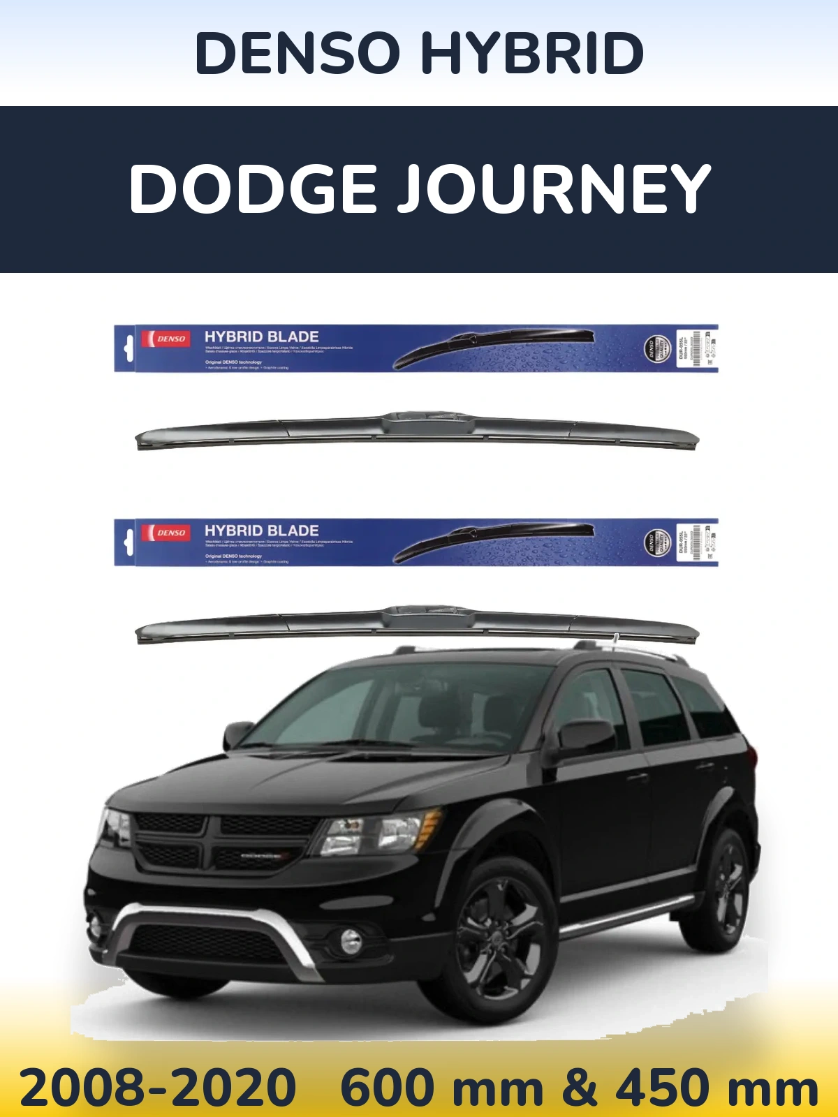 Front wiper blade set Denso Hybrid 600 & 450 mm for Dodge Journey 2008-2020