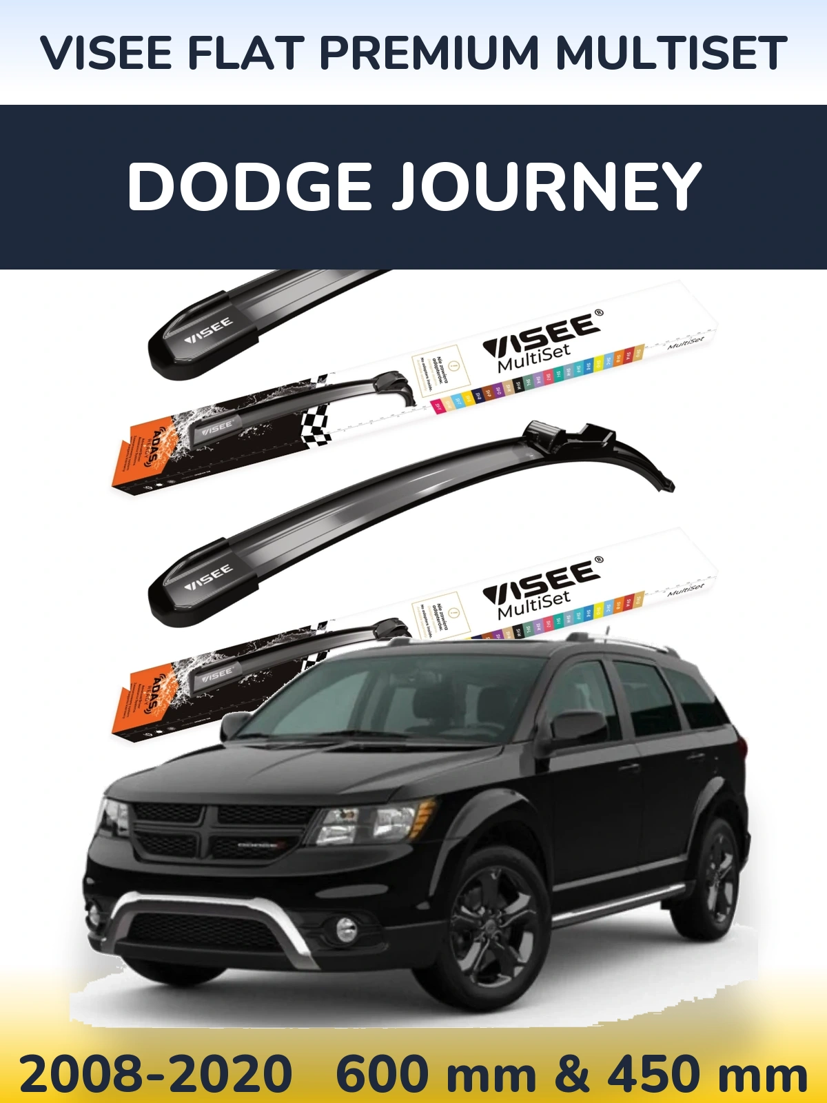 Комплект передних дворников VISEE FLAT PREMIUM MultiSet 600 & 450 мм для Dodge Journey 2008-2020