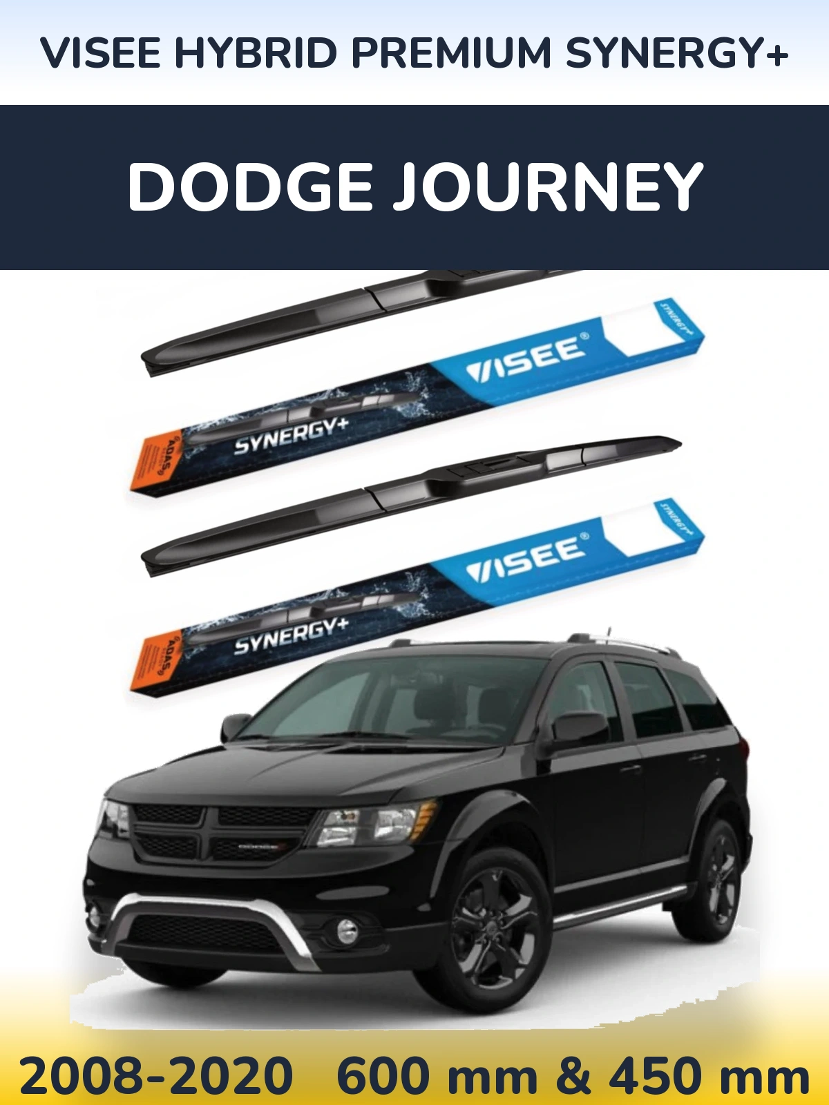 Комплект передних дворников VISEE HYBRID PREMIUM SYNERGY+ 600 & 450 мм для Dodge Journey 2008-2020