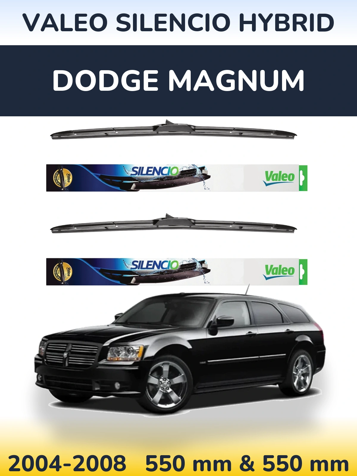 Front wiper blade set Valeo Silencio Hybrid 550 & 550 mm for Dodge Magnum 2004-2008