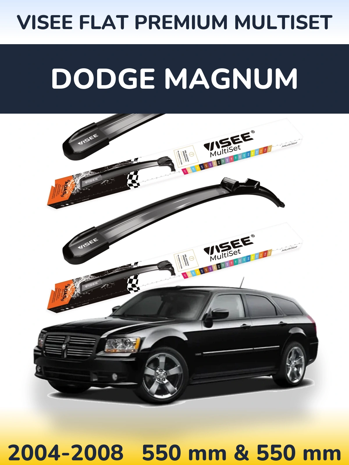 Комплект передних дворников VISEE FLAT PREMIUM MultiSet 550 & 550 мм для Dodge Magnum 2004-2008