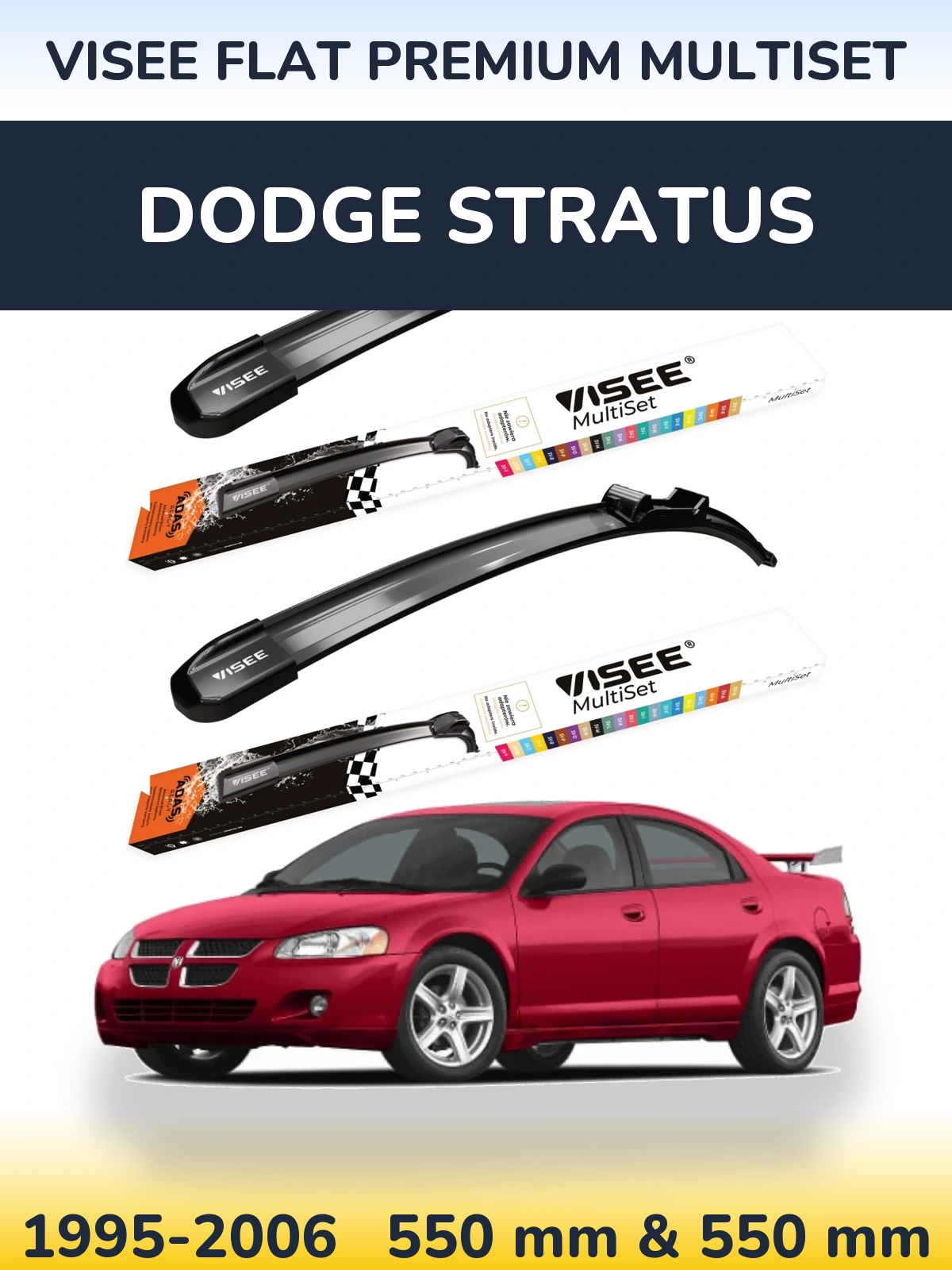 Front wiper blade set VISEE FLAT PREMIUM MultiSet 550 & 550 mm for Dodge Stratus 1995-2006