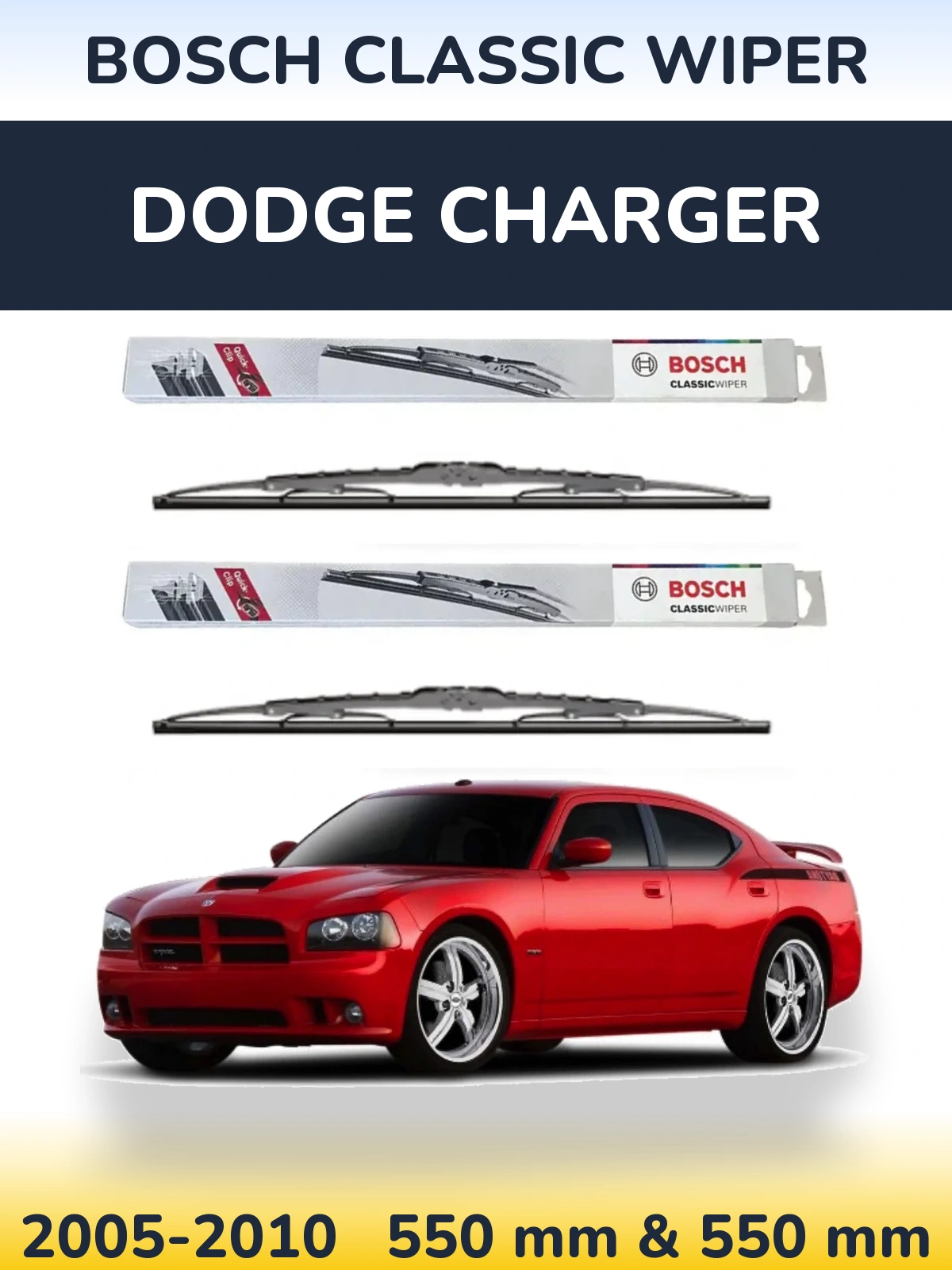Front wiper blade set BOSCH Classic Wiper 550 & 550 mm for Dodge Charger 2005-2010
