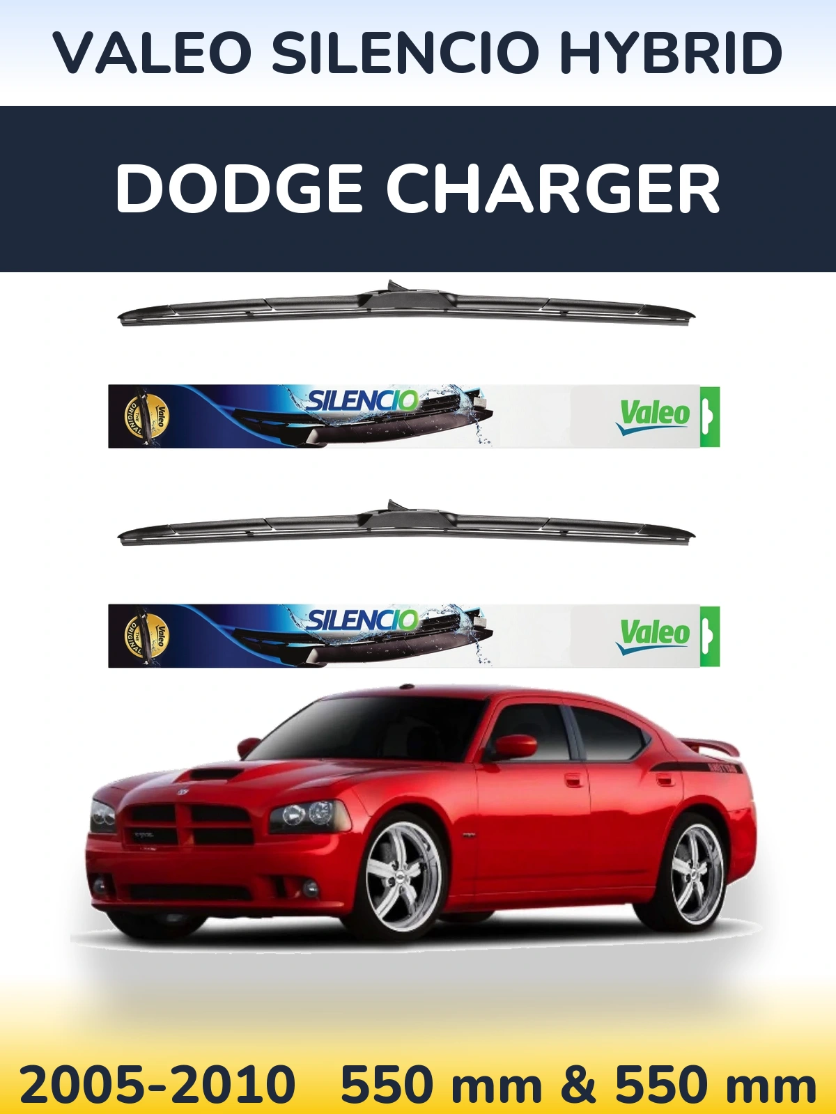 Front wiper blade set Valeo Silencio Hybrid 550 & 550 mm for Dodge Charger 2005-2010