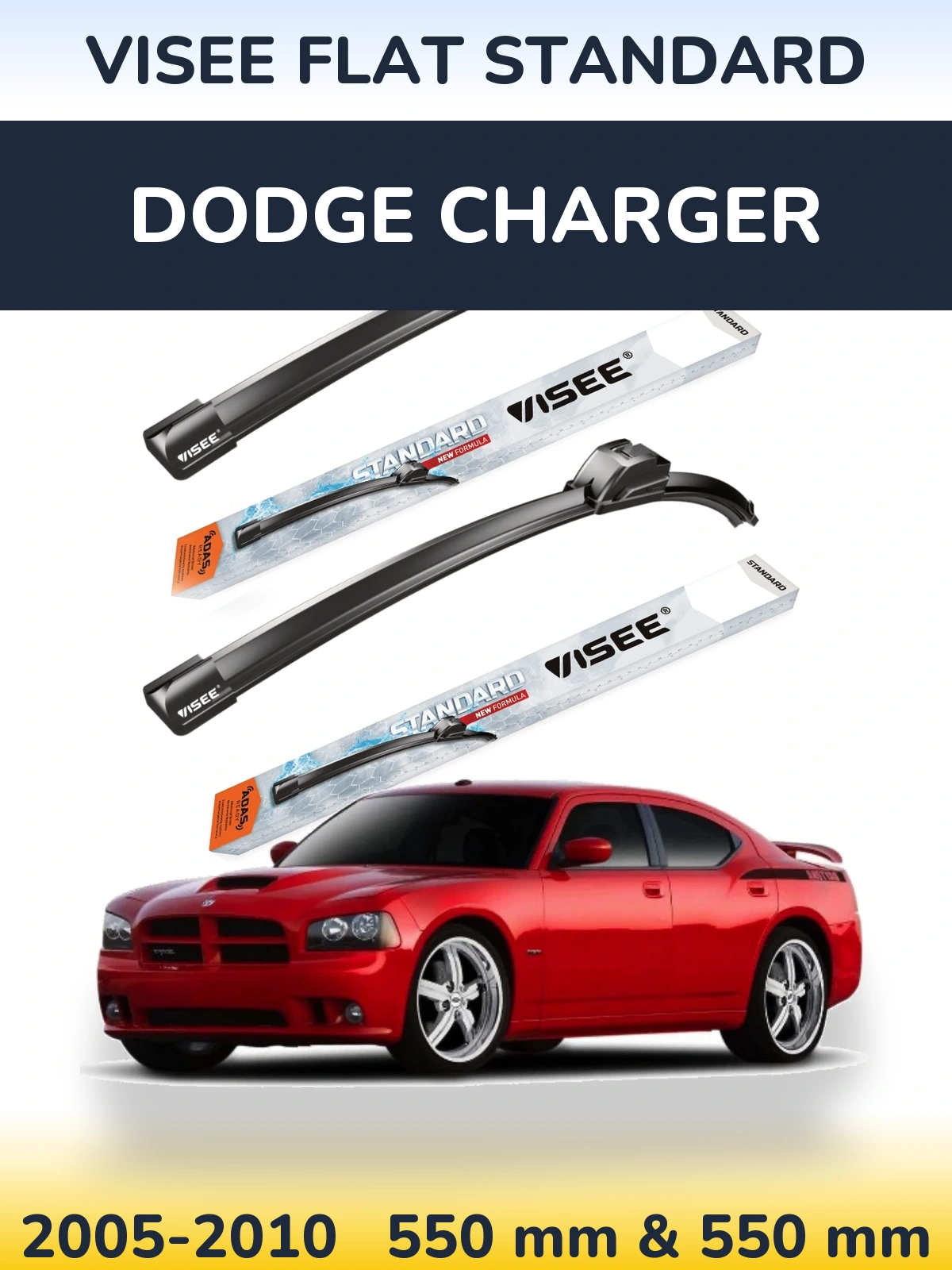 Front wiper blade set VISEE FLAT STANDARD 550 & 550 mm for Dodge Charger 2005-2010