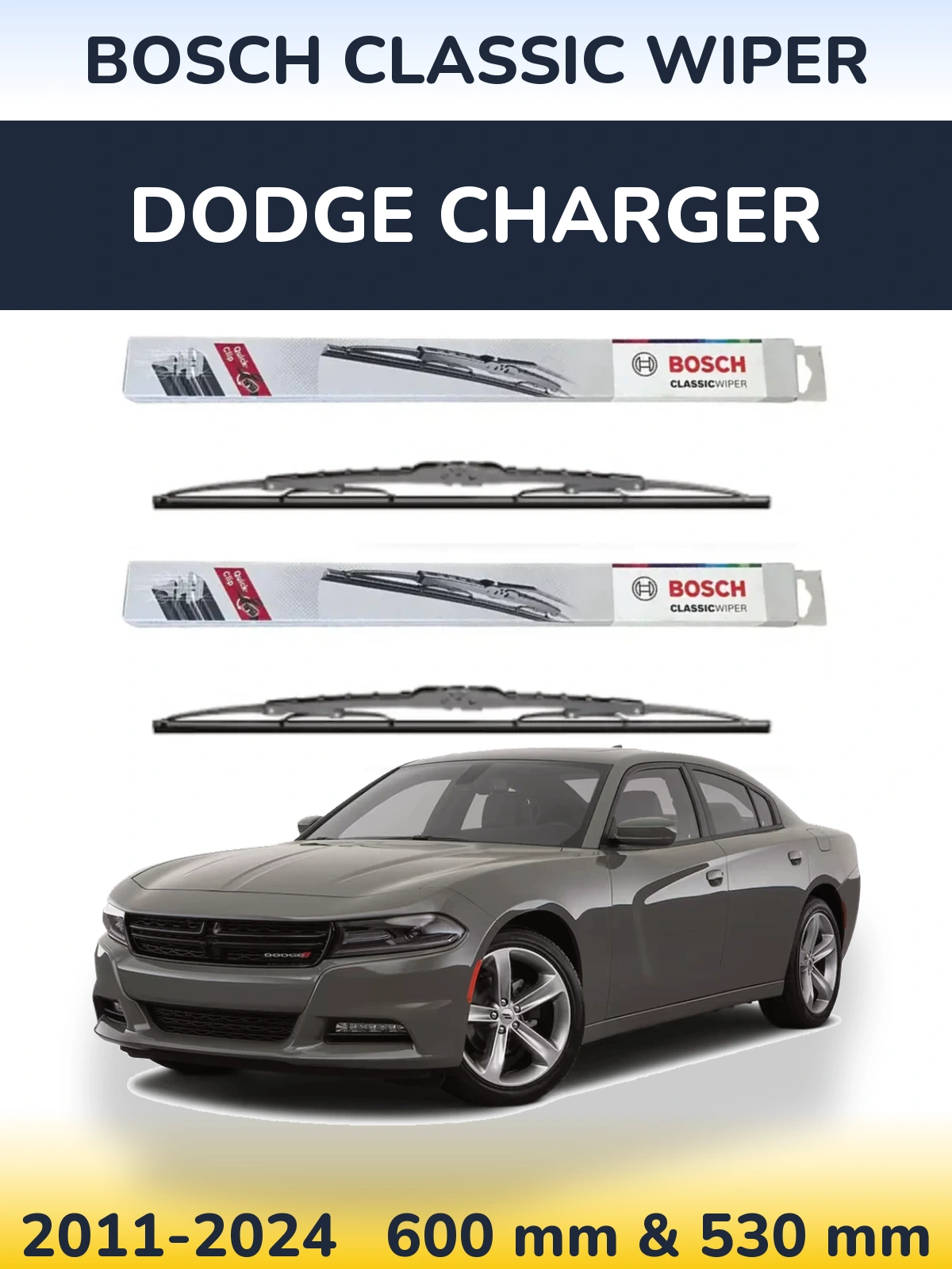 Комплект передних дворников BOSCH Classic Wiper 600 & 530 мм для Dodge Charger 2011-2024