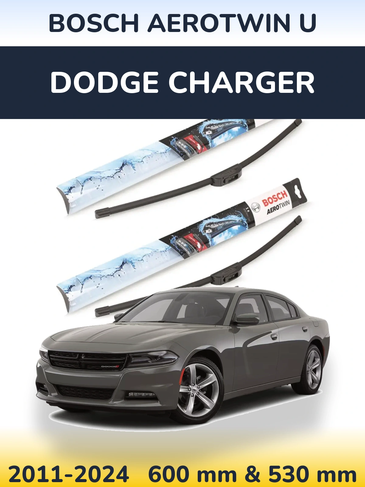 Front wiper blade set BOSCH AeroTwin U 600 & 530 mm for Dodge Charger 2011-2024