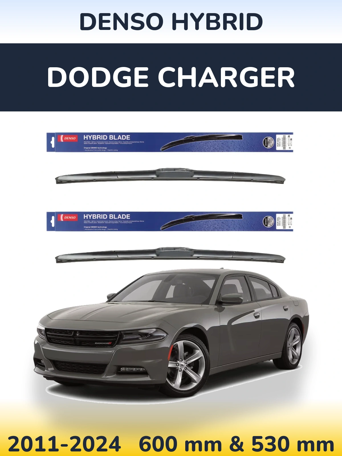 Front wiper blade set Denso Hybrid 600 & 530 mm for Dodge Charger 2011-2024