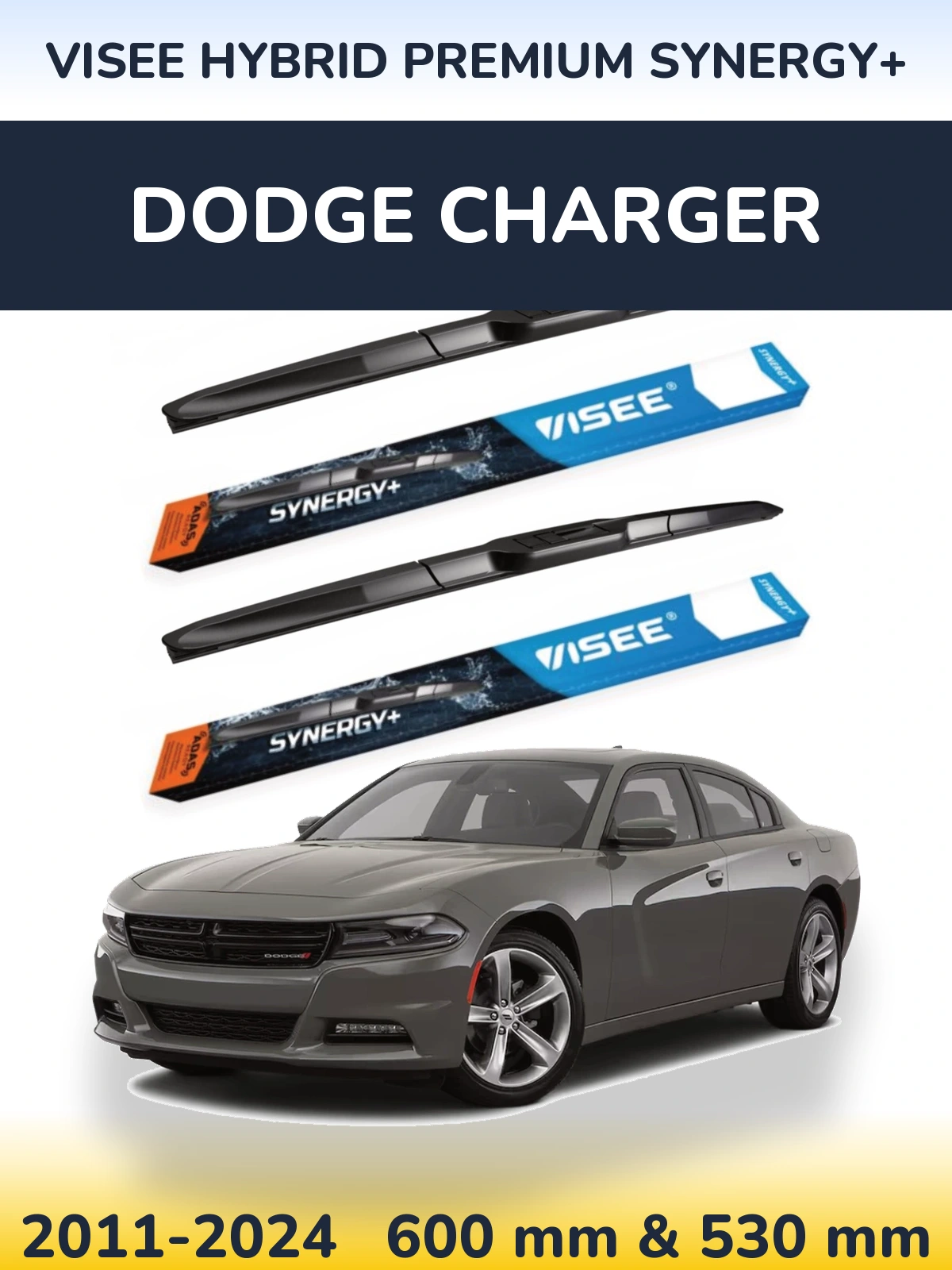 Front wiper blade set VISEE HYBRID PREMIUM SYNERGY+ 600 & 530 mm for Dodge Charger 2011-2024