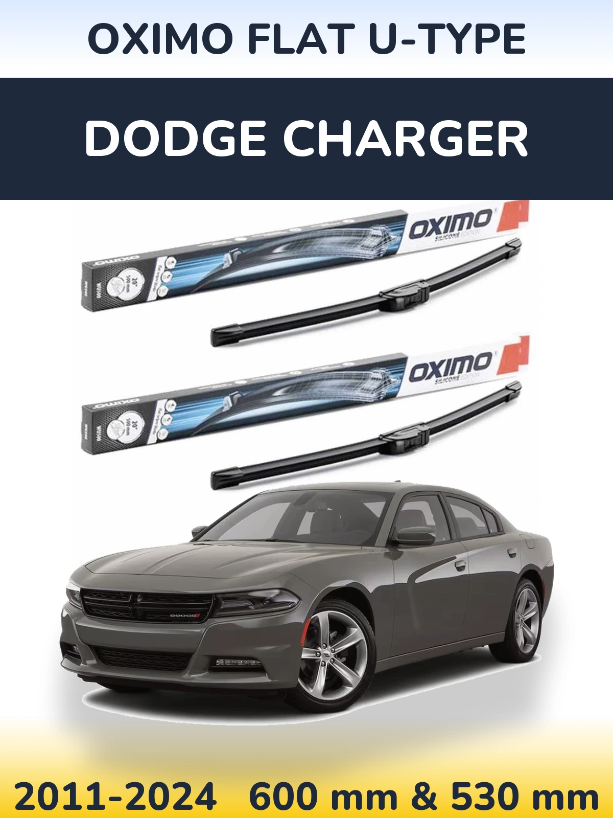 Комплект передних дворников Oximo Flat U-type 600 & 530 мм для Dodge Charger 2011-2024