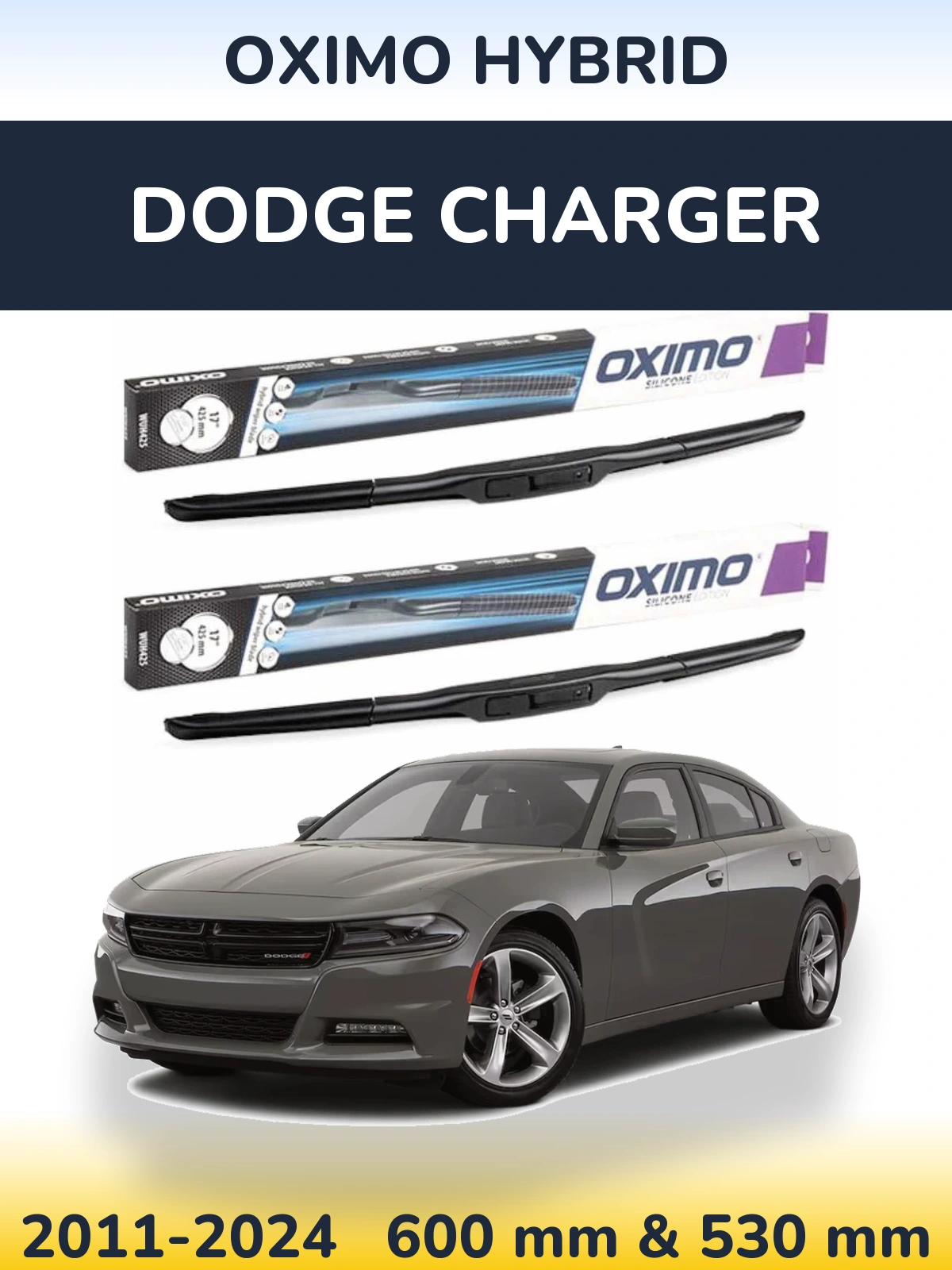 Комплект передних дворников Oximo Hybrid 600 & 530 мм для Dodge Charger 2011-2024
