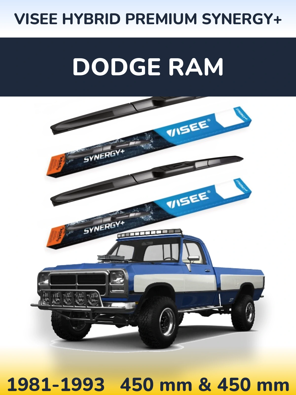 Комплект передніх щіток VISEE HYBRID PREMIUM SYNERGY+ 450 & 450 мм для Dodge RAM 1981-1993
