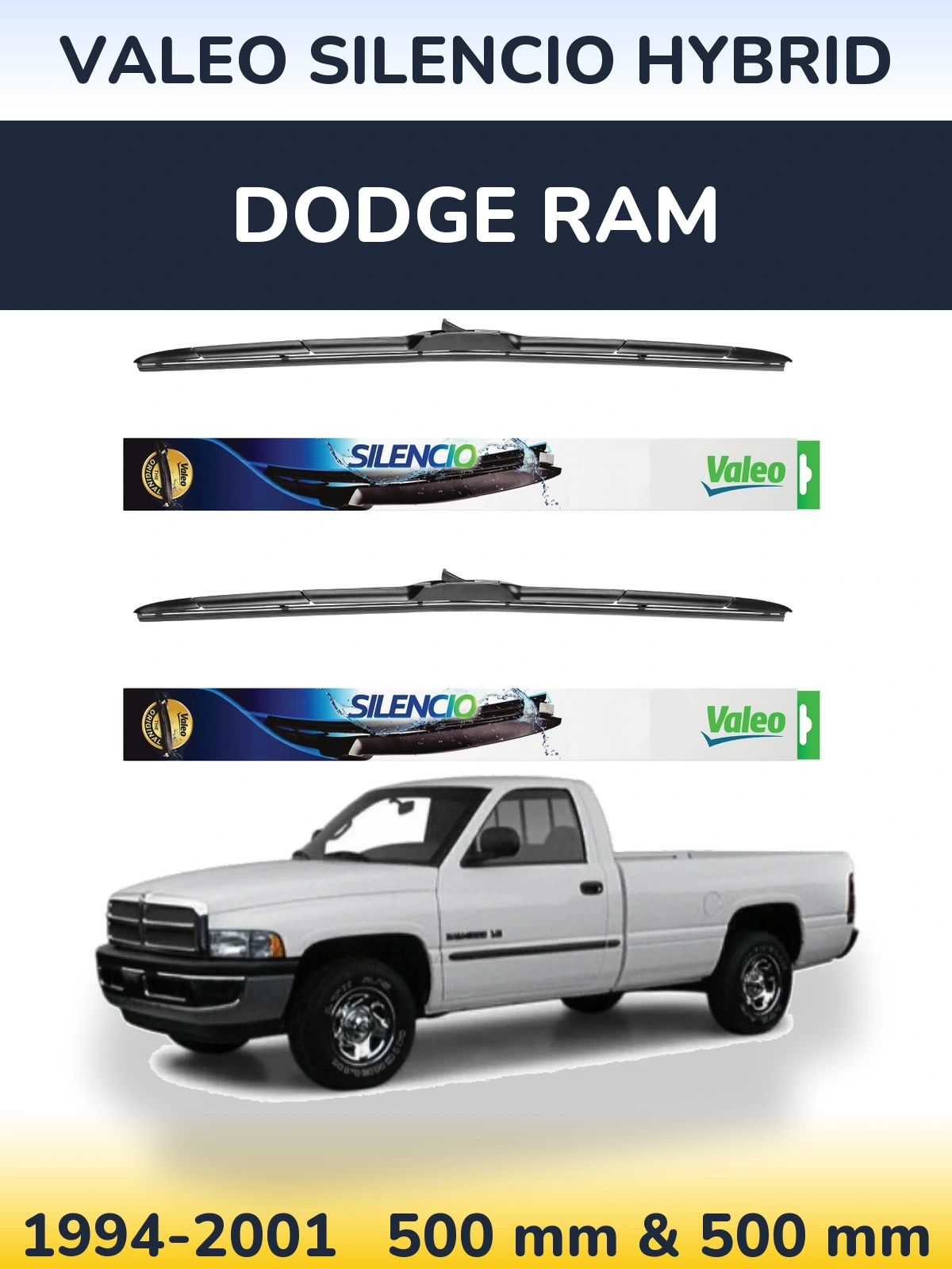 Комплект передних дворников Valeo Silencio Hybrid 500 & 500 мм для Dodge RAM 1994-2001
