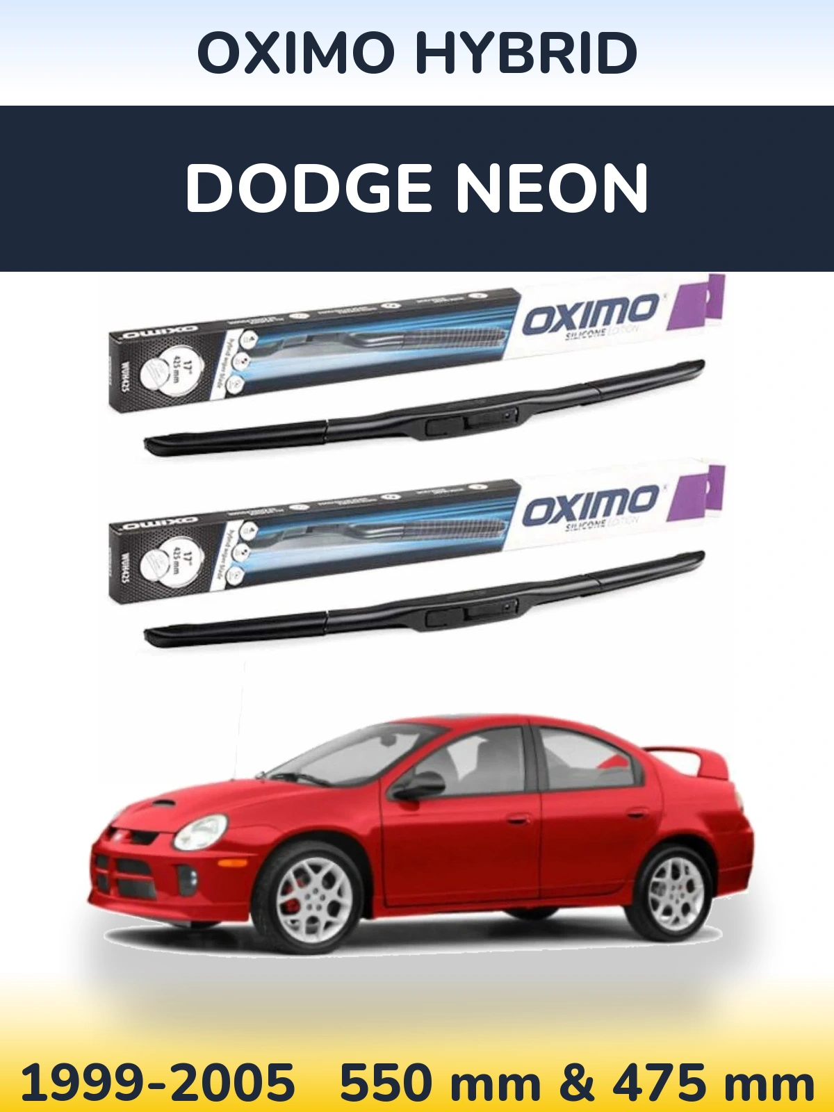 Front wiper blade set Oximo Hybrid 550 & 475 mm for Dodge Neon 1999-2005
