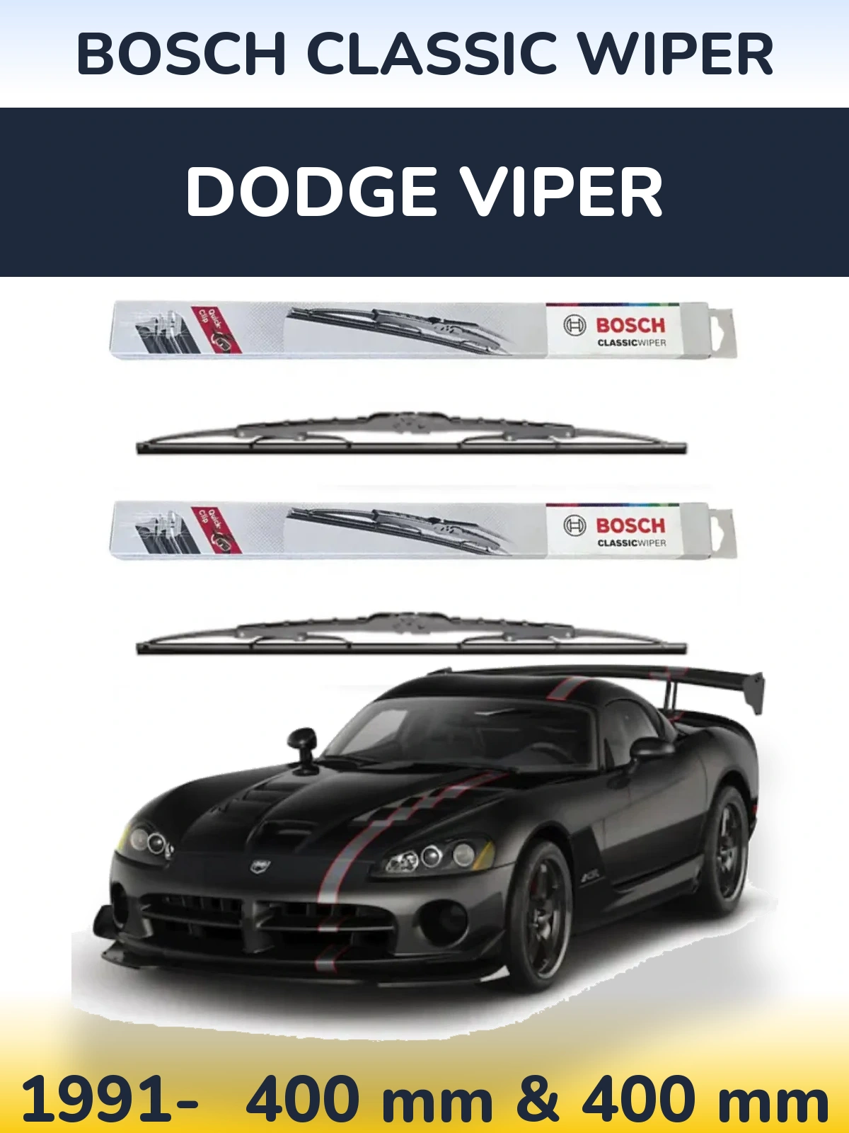 Front wiper blade set BOSCH Classic Wiper 400 & 400 mm for Dodge Viper 1991-2026